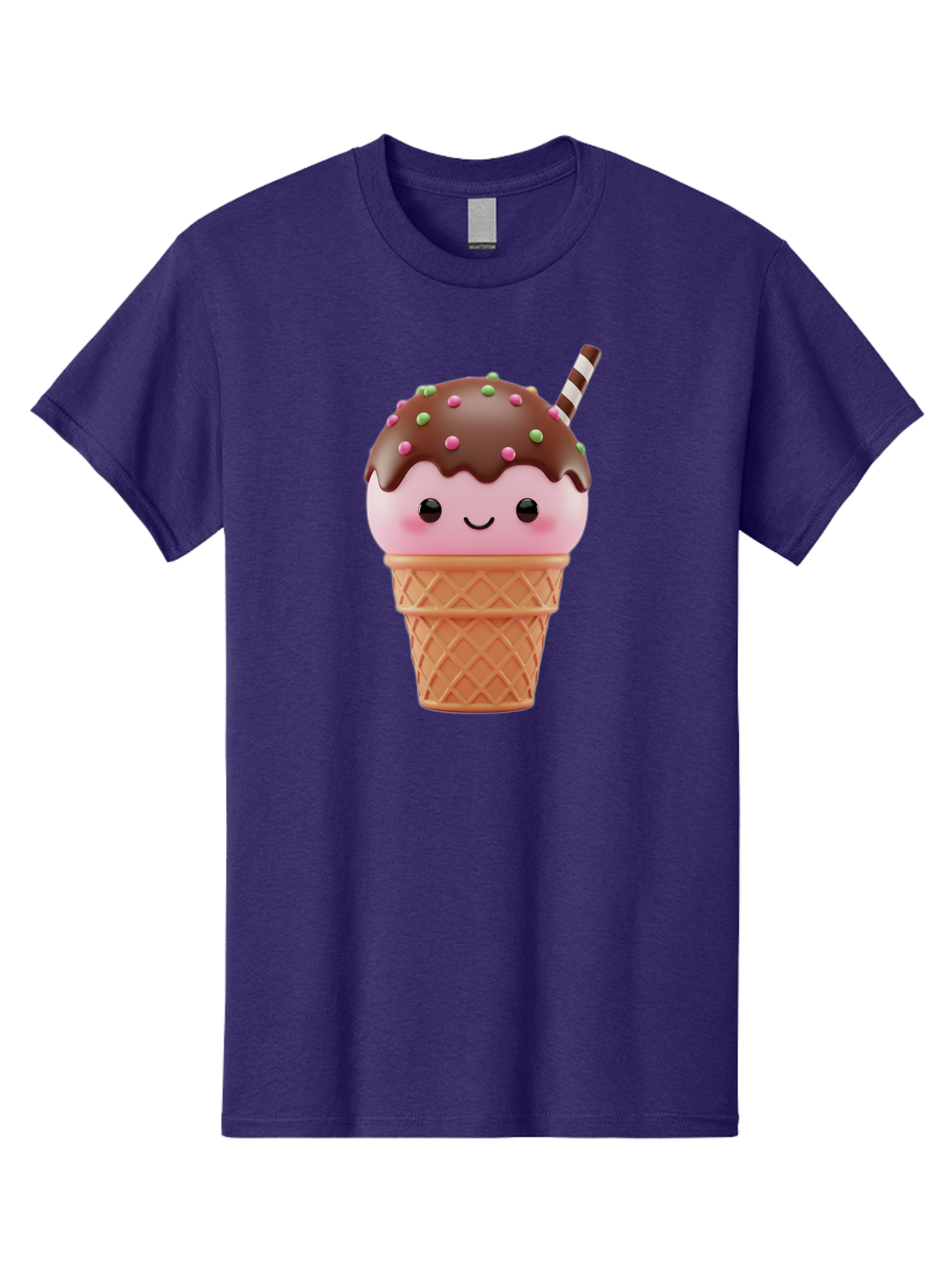 Ice-Cream Men'S Graphic Tee, 100% Cotton, Comfortable Casual Summer Wear, Machine Washable, Pink Ice Cream, Chocolate Sauce, Sprinkles, Ice Cream Cone, Waffle Cone, Dessert, Sweet Treat, Cartoon Character, Kawaii, Cute Illustration, Bac076