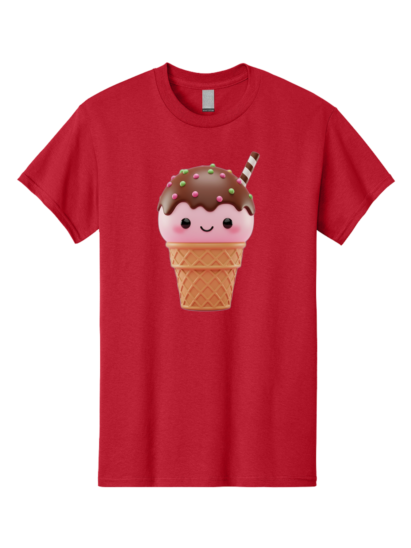 Ice-Cream Men'S Graphic Tee, 100% Cotton, Comfortable Casual Summer Wear, Machine Washable, Pink Ice Cream, Chocolate Sauce, Sprinkles, Ice Cream Cone, Waffle Cone, Dessert, Sweet Treat, Cartoon Character, Kawaii, Cute Illustration, Bac076