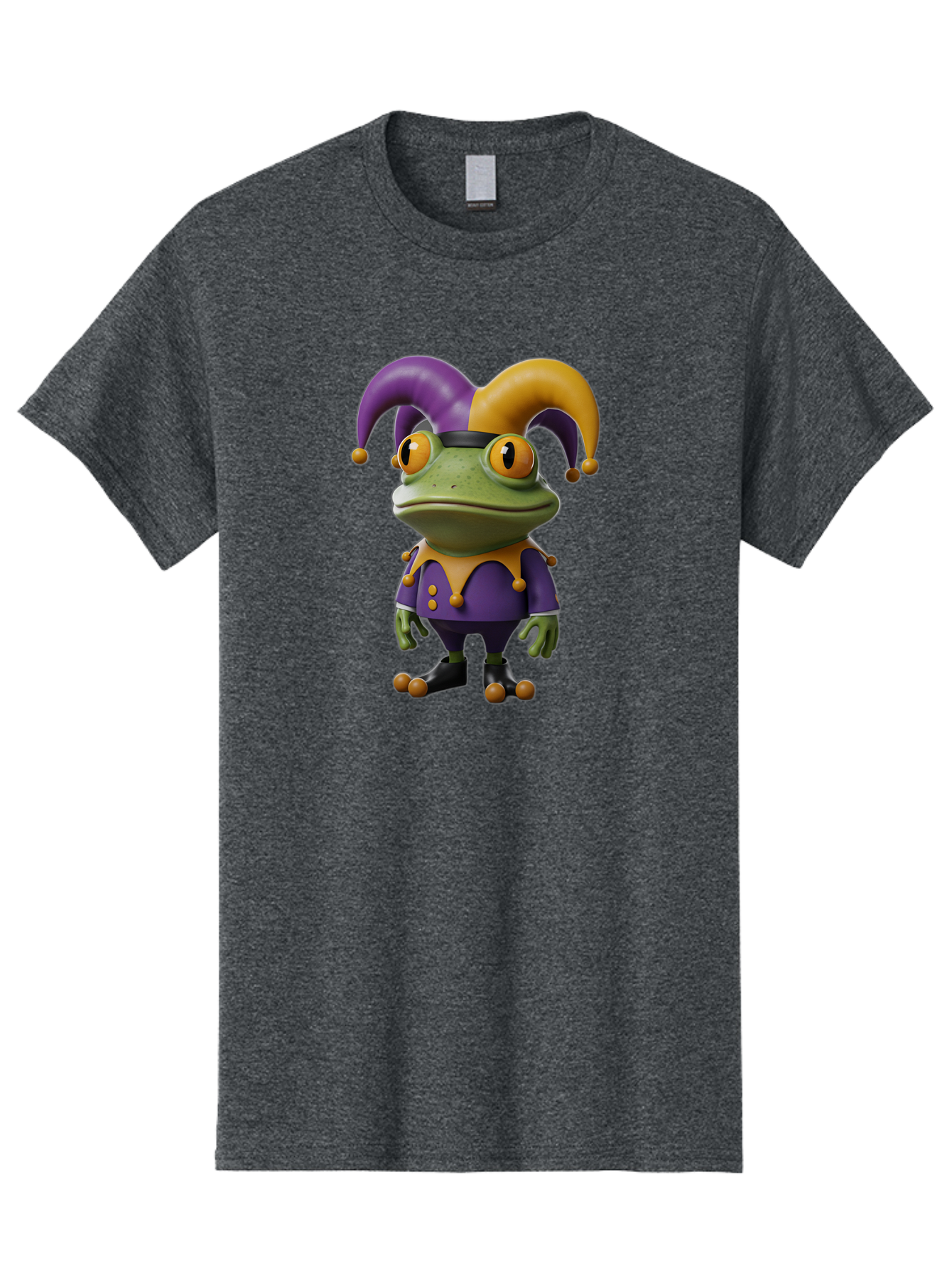 Jester-Frog Men'S Graphic Tee, 100% Cotton, Comfortable Casual Summer Wear, Machine Washable, Frog Character, Cartoon Style, Jester Costume, Purple And Yellow, 3D Rendering, Fantasy Creature, Comedic Design, Jester Hat, Froggy Illustration Bac078