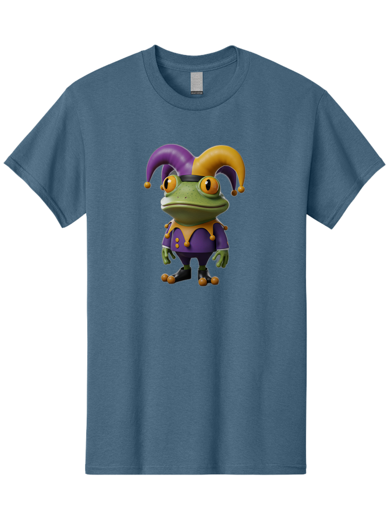 Jester-Frog Men'S Graphic Tee, 100% Cotton, Comfortable Casual Summer Wear, Machine Washable, Frog Character, Cartoon Style, Jester Costume, Purple And Yellow, 3D Rendering, Fantasy Creature, Comedic Design, Jester Hat, Froggy Illustration Bac078