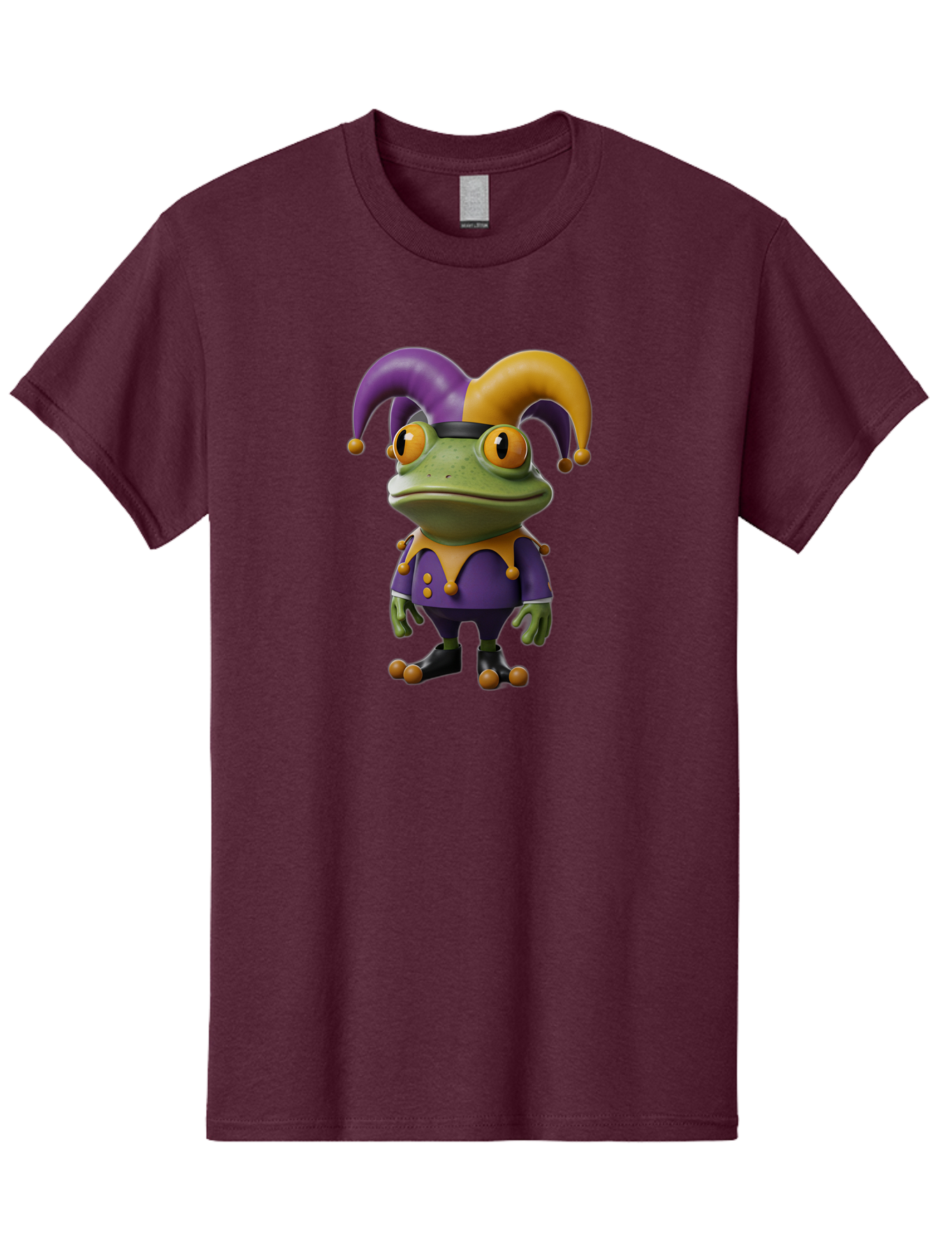 Jester-Frog Men'S Graphic Tee, 100% Cotton, Comfortable Casual Summer Wear, Machine Washable, Frog Character, Cartoon Style, Jester Costume, Purple And Yellow, 3D Rendering, Fantasy Creature, Comedic Design, Jester Hat, Froggy Illustration Bac078