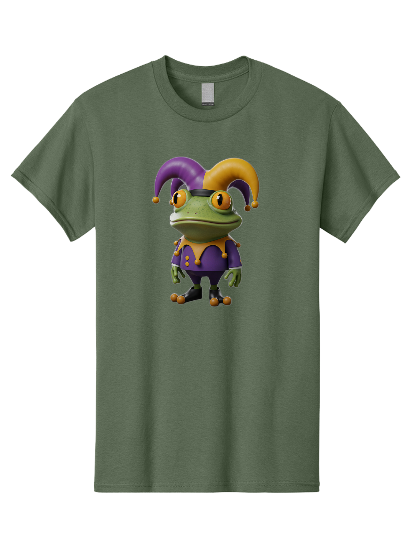 Jester-Frog Men'S Graphic Tee, 100% Cotton, Comfortable Casual Summer Wear, Machine Washable, Frog Character, Cartoon Style, Jester Costume, Purple And Yellow, 3D Rendering, Fantasy Creature, Comedic Design, Jester Hat, Froggy Illustration Bac078