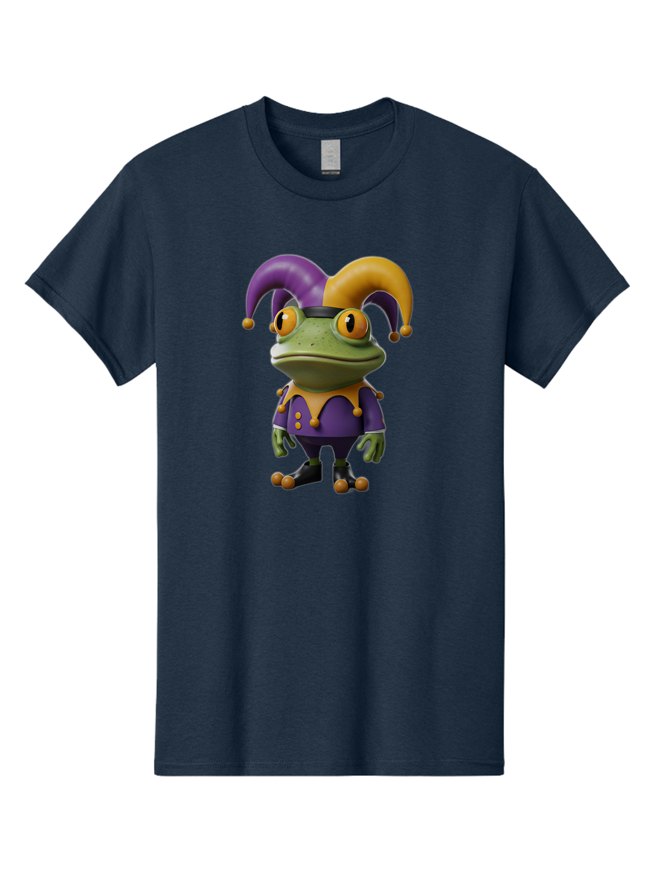 Jester-Frog Men'S Graphic Tee, 100% Cotton, Comfortable Casual Summer Wear, Machine Washable, Frog Character, Cartoon Style, Jester Costume, Purple And Yellow, 3D Rendering, Fantasy Creature, Comedic Design, Jester Hat, Froggy Illustration Bac078