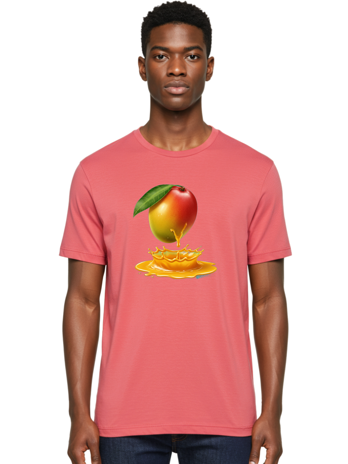 Juicy-Mango Men'S Graphic Tee, 100% Cotton, Comfortable Casual Summer Wear, Machine Washable, Juicy Mango, Mango Juice Splash, Fresh Fruit, Vibrant Colors, Ripe Mango, Mango Pulp, Splash Effect, Sweet And Tangy Bac079