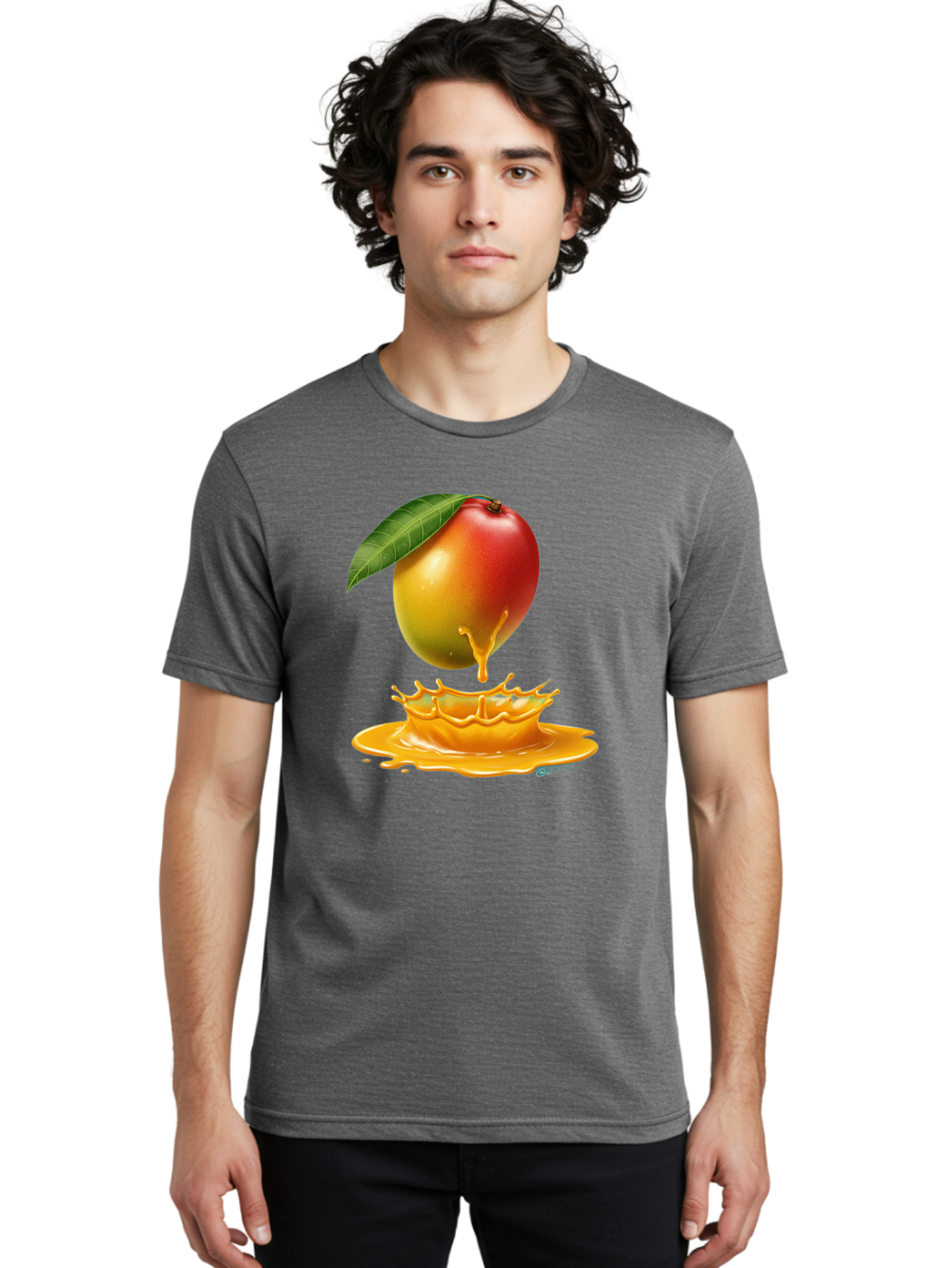 Juicy-Mango Men'S Graphic Tee, 100% Cotton, Comfortable Casual Summer Wear, Machine Washable, Juicy Mango, Mango Juice Splash, Fresh Fruit, Vibrant Colors, Ripe Mango, Mango Pulp, Splash Effect, Sweet And Tangy Bac079