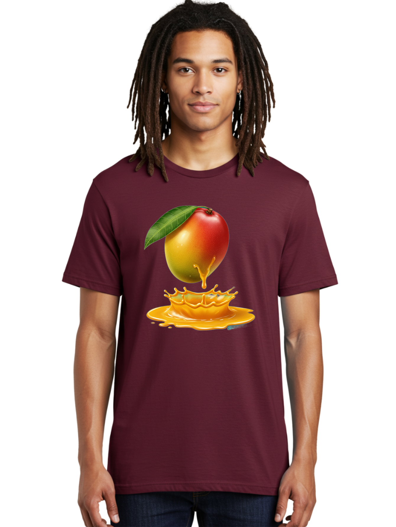 Juicy-Mango Men'S Graphic Tee, 100% Cotton, Comfortable Casual Summer Wear, Machine Washable, Juicy Mango, Mango Juice Splash, Fresh Fruit, Vibrant Colors, Ripe Mango, Mango Pulp, Splash Effect, Sweet And Tangy Bac079