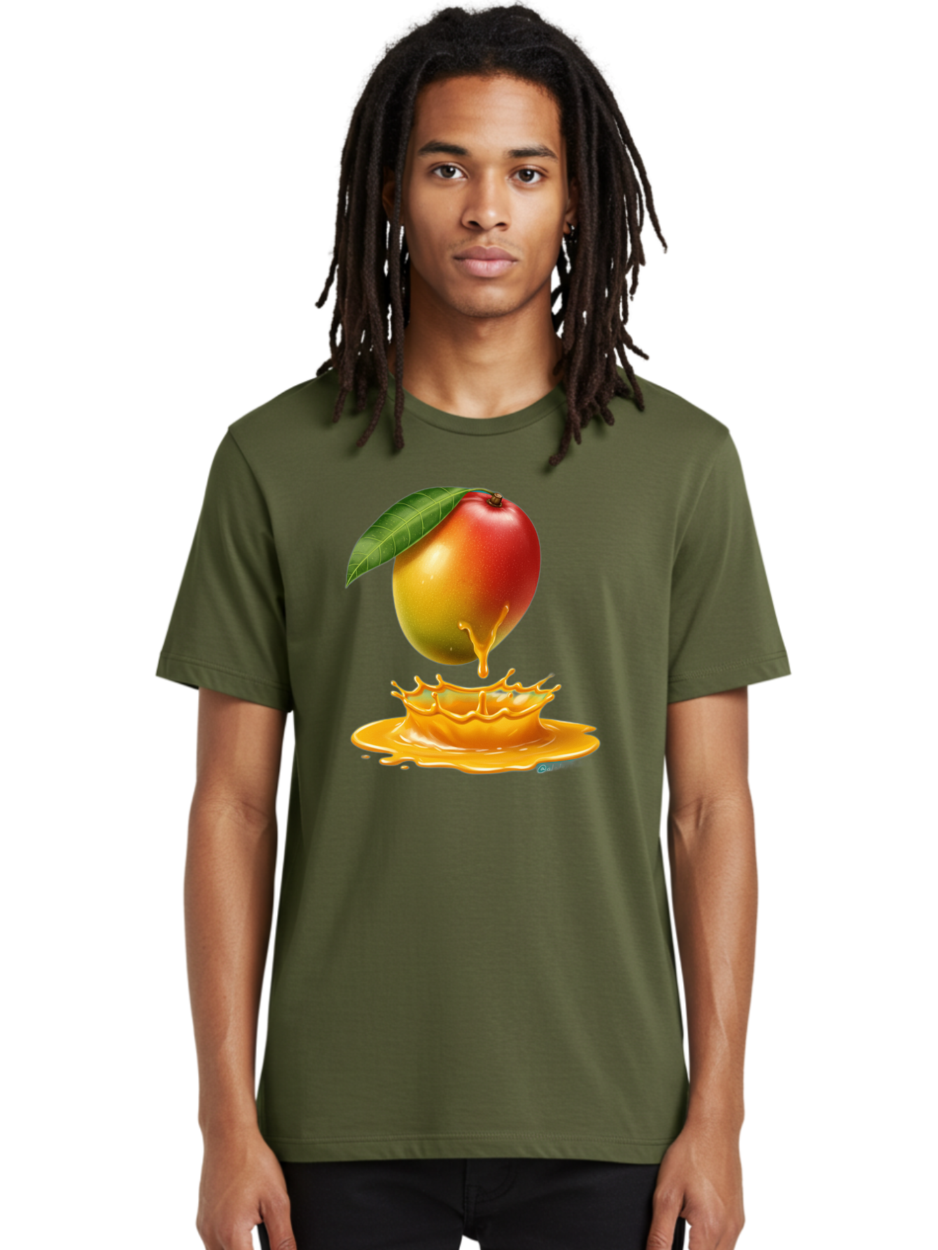 Juicy-Mango Men'S Graphic Tee, 100% Cotton, Comfortable Casual Summer Wear, Machine Washable, Juicy Mango, Mango Juice Splash, Fresh Fruit, Vibrant Colors, Ripe Mango, Mango Pulp, Splash Effect, Sweet And Tangy Bac079