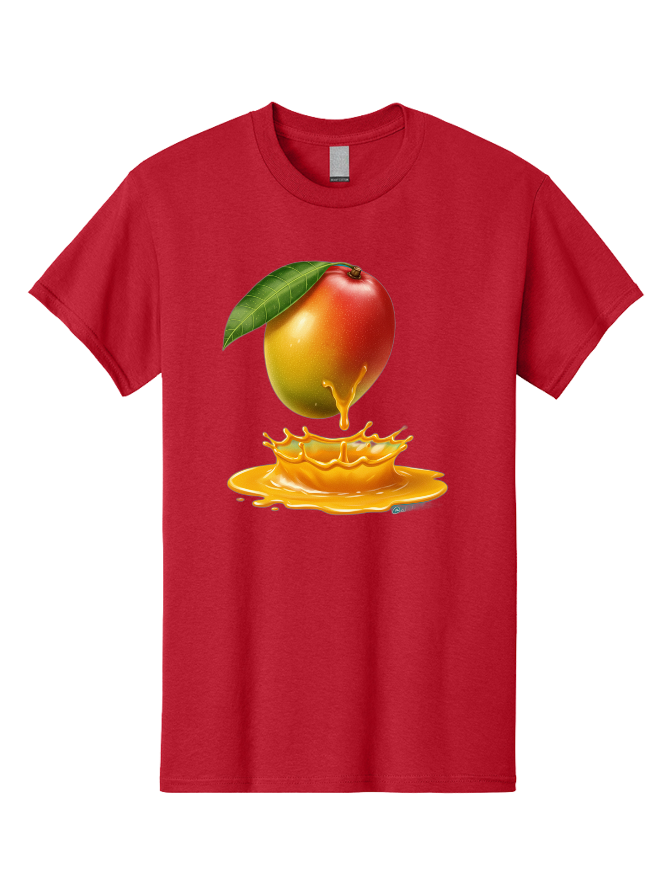 Juicy-Mango Men'S Graphic Tee, 100% Cotton, Comfortable Casual Summer Wear, Machine Washable, Juicy Mango, Mango Juice Splash, Fresh Fruit, Vibrant Colors, Ripe Mango, Mango Pulp, Splash Effect, Sweet And Tangy Bac079