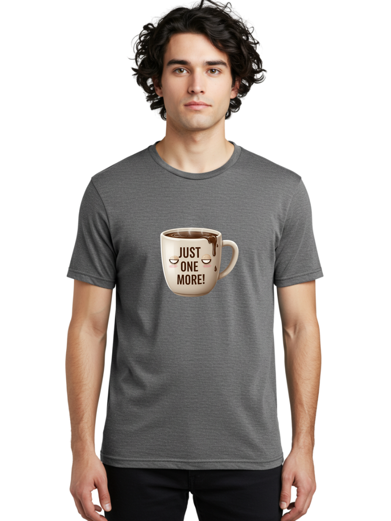 Just-One-More-1 Men'S Graphic Tee, 100% Cotton, Comfortable Casual Summer Wear, Machine Washable, Coffee Mug, Hot Chocolate, Morning Coffee, Funny Quote, Cute Design, Coffee Lover, Humorous Phrase, Adorable Character Bac080