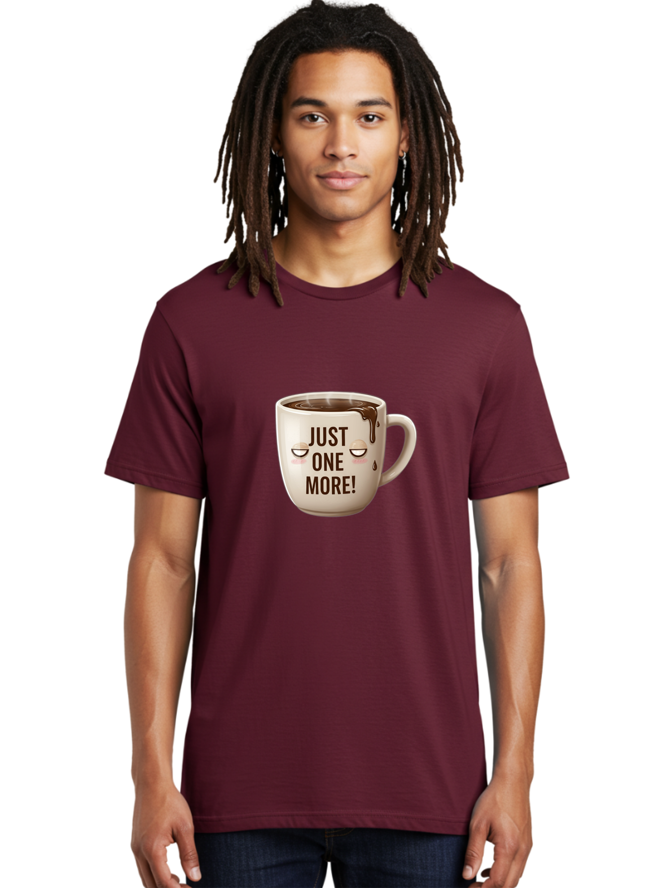 Just-One-More-1 Men'S Graphic Tee, 100% Cotton, Comfortable Casual Summer Wear, Machine Washable, Coffee Mug, Hot Chocolate, Morning Coffee, Funny Quote, Cute Design, Coffee Lover, Humorous Phrase, Adorable Character Bac080
