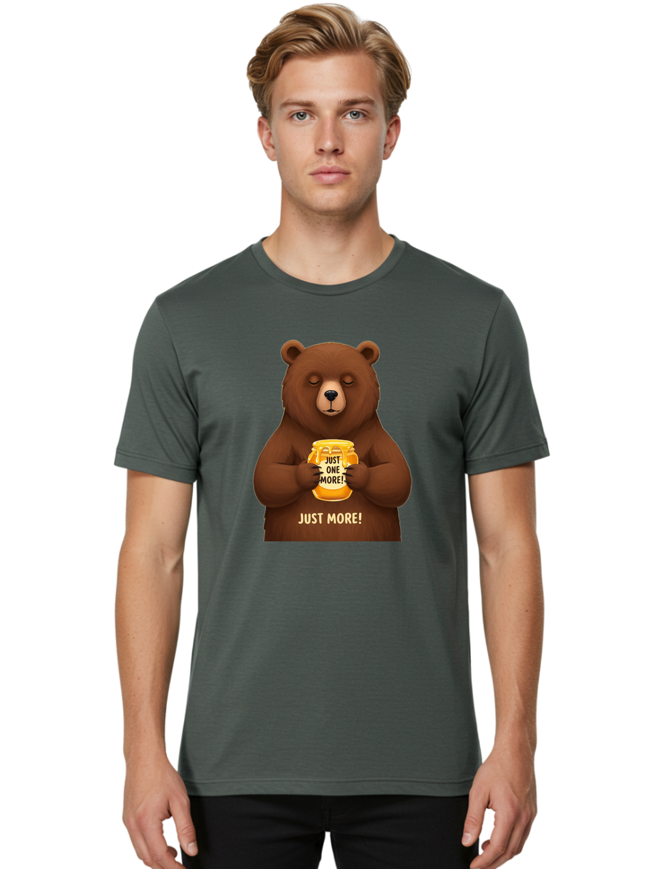 Just-One-More-2 Men'S Graphic Tee, 100% Cotton, Comfortable Casual Summer Wear, Machine Washable, Funny Bear, Beer Mug, Just One More, Humorous, Cartoon, Happy Hour, Beer Lover, Relaxed Bear, Amusing Character, Beer Culture Bac081