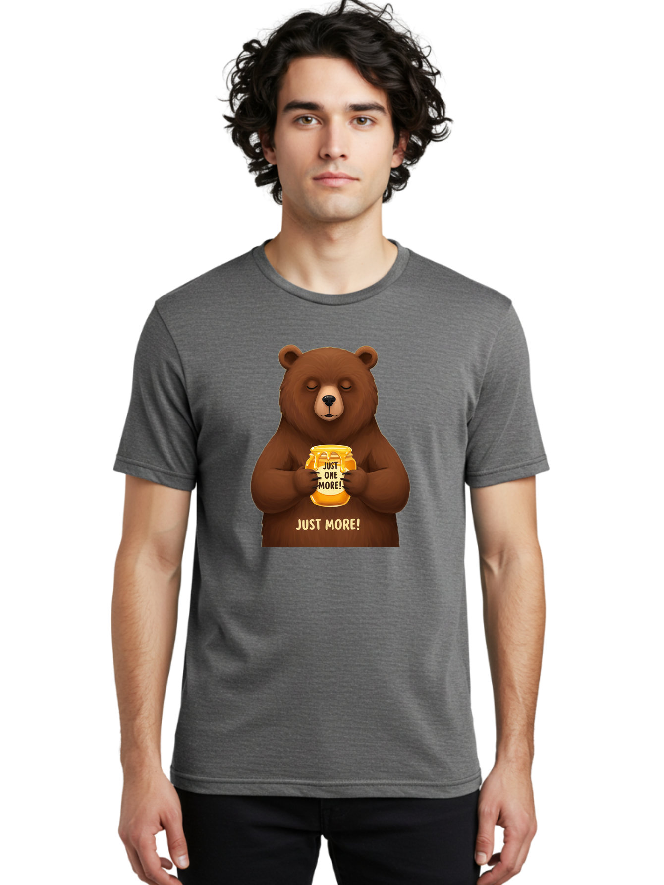 Just-One-More-2 Men'S Graphic Tee, 100% Cotton, Comfortable Casual Summer Wear, Machine Washable, Funny Bear, Beer Mug, Just One More, Humorous, Cartoon, Happy Hour, Beer Lover, Relaxed Bear, Amusing Character, Beer Culture Bac081
