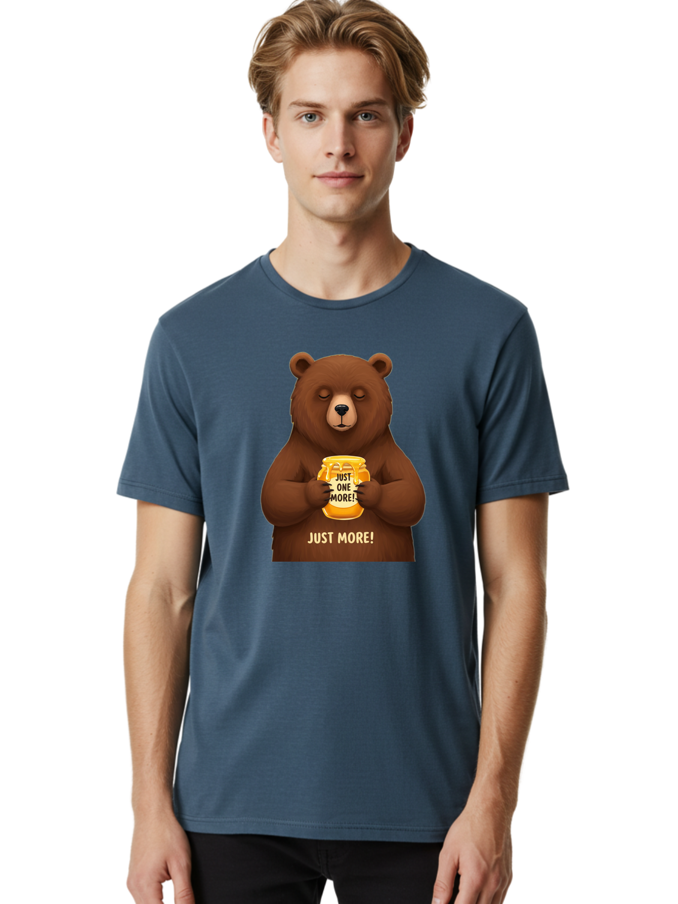 Just-One-More-2 Men'S Graphic Tee, 100% Cotton, Comfortable Casual Summer Wear, Machine Washable, Funny Bear, Beer Mug, Just One More, Humorous, Cartoon, Happy Hour, Beer Lover, Relaxed Bear, Amusing Character, Beer Culture Bac081