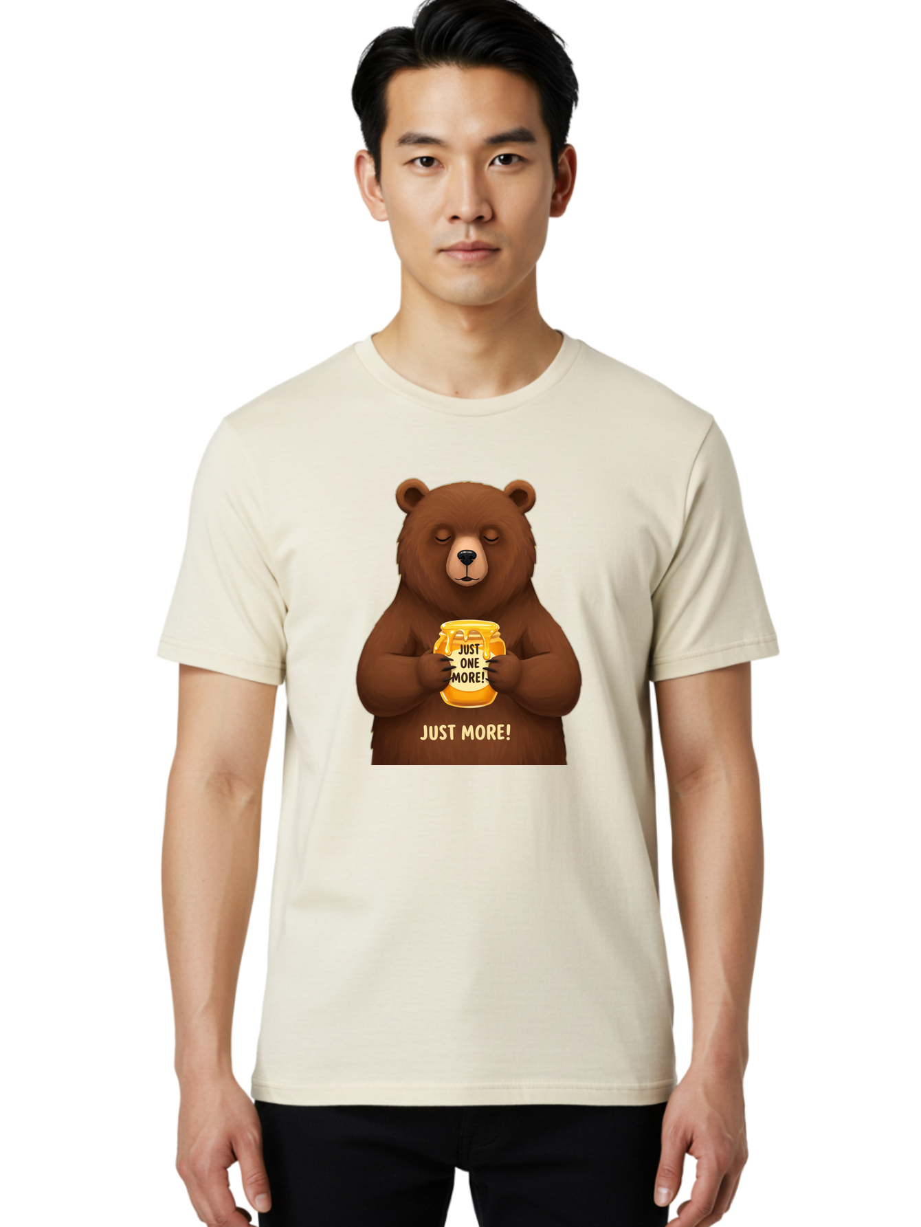 Just-One-More-2 Men'S Graphic Tee, 100% Cotton, Comfortable Casual Summer Wear, Machine Washable, Funny Bear, Beer Mug, Just One More, Humorous, Cartoon, Happy Hour, Beer Lover, Relaxed Bear, Amusing Character, Beer Culture Bac081