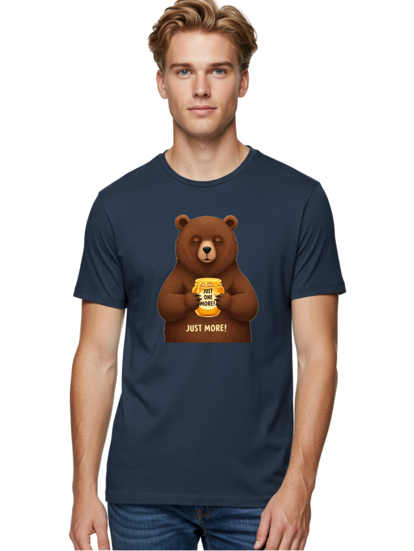 Just-One-More-2 Men'S Graphic Tee, 100% Cotton, Comfortable Casual Summer Wear, Machine Washable, Funny Bear, Beer Mug, Just One More, Humorous, Cartoon, Happy Hour, Beer Lover, Relaxed Bear, Amusing Character, Beer Culture Bac081