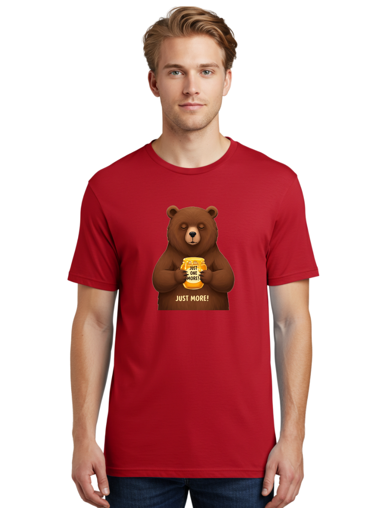 Just-One-More-2 Men'S Graphic Tee, 100% Cotton, Comfortable Casual Summer Wear, Machine Washable, Funny Bear, Beer Mug, Just One More, Humorous, Cartoon, Happy Hour, Beer Lover, Relaxed Bear, Amusing Character, Beer Culture Bac081