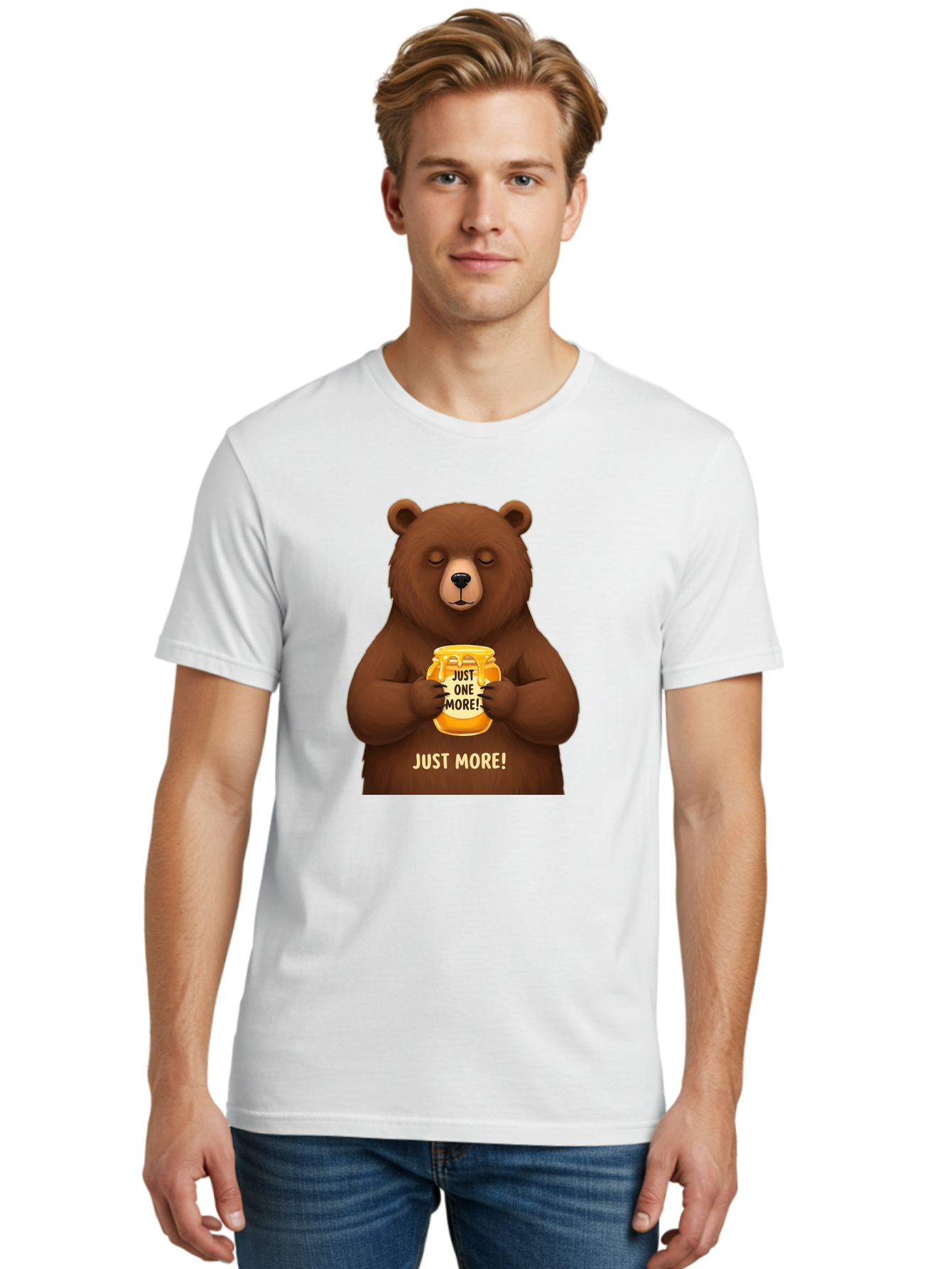 Just-One-More-2 Men'S Graphic Tee, 100% Cotton, Comfortable Casual Summer Wear, Machine Washable, Funny Bear, Beer Mug, Just One More, Humorous, Cartoon, Happy Hour, Beer Lover, Relaxed Bear, Amusing Character, Beer Culture Bac081