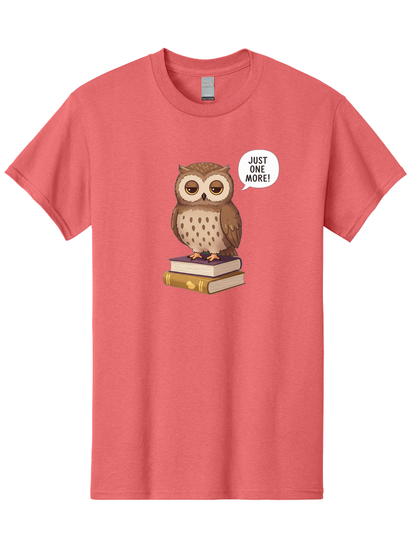 Just-One-More-3 Men'S Graphic Tee, 100% Cotton, Comfortable Casual Summer Wear, Machine Washable, Owl On Books, Reading Owl, Book Lover, Just One More, Cartoon Owl, Humorous Illustration, Reading Addiction, Brown Owl, Book Stack, Adorable Owl Bac082