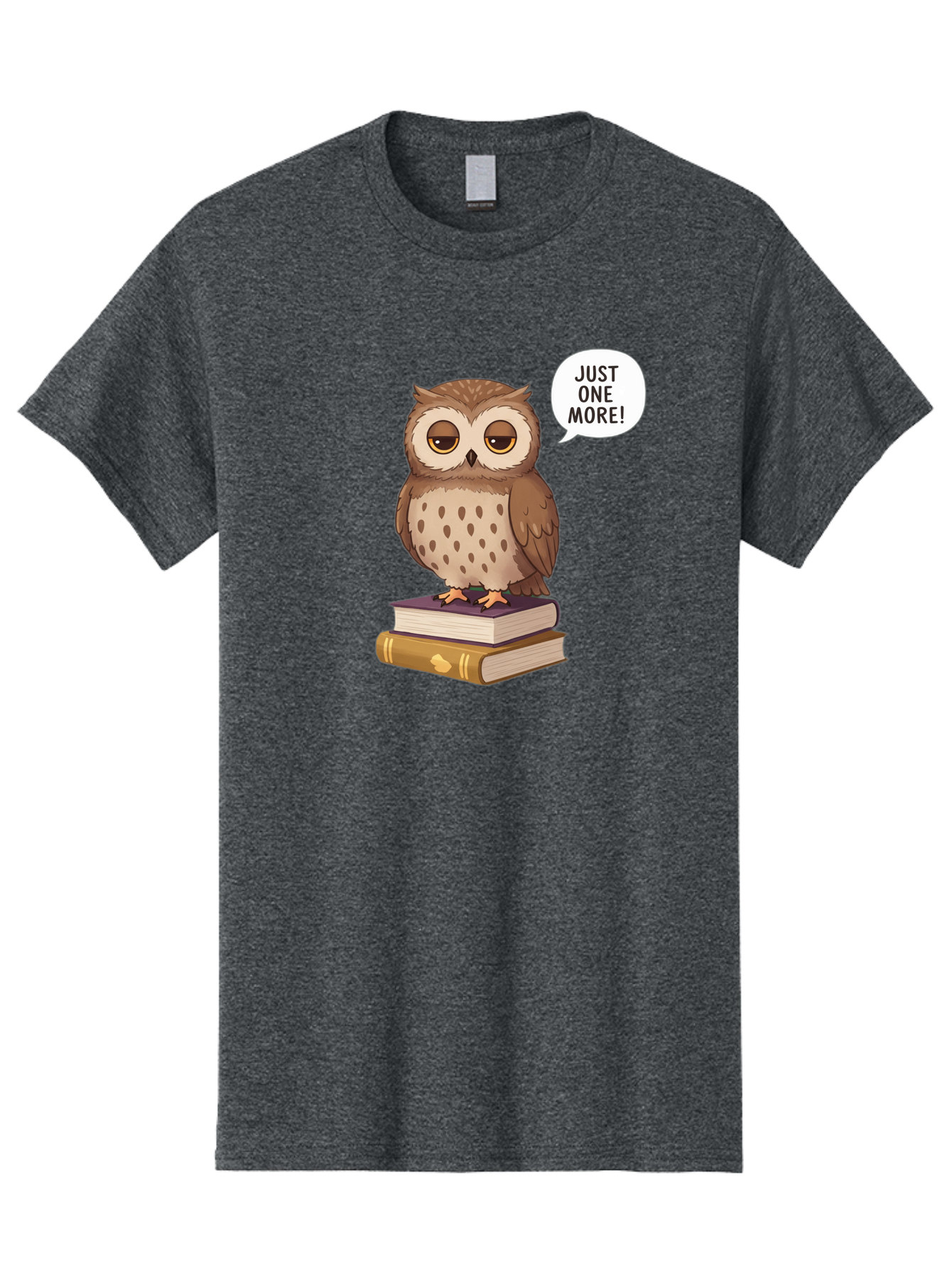 Just-One-More-3 Men'S Graphic Tee, 100% Cotton, Comfortable Casual Summer Wear, Machine Washable, Owl On Books, Reading Owl, Book Lover, Just One More, Cartoon Owl, Humorous Illustration, Reading Addiction, Brown Owl, Book Stack, Adorable Owl Bac082