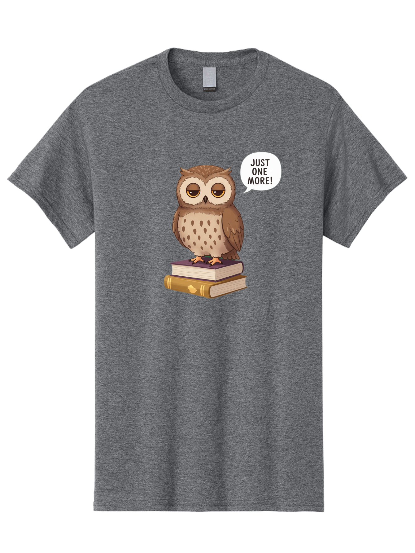 Just-One-More-3 Men'S Graphic Tee, 100% Cotton, Comfortable Casual Summer Wear, Machine Washable, Owl On Books, Reading Owl, Book Lover, Just One More, Cartoon Owl, Humorous Illustration, Reading Addiction, Brown Owl, Book Stack, Adorable Owl Bac082