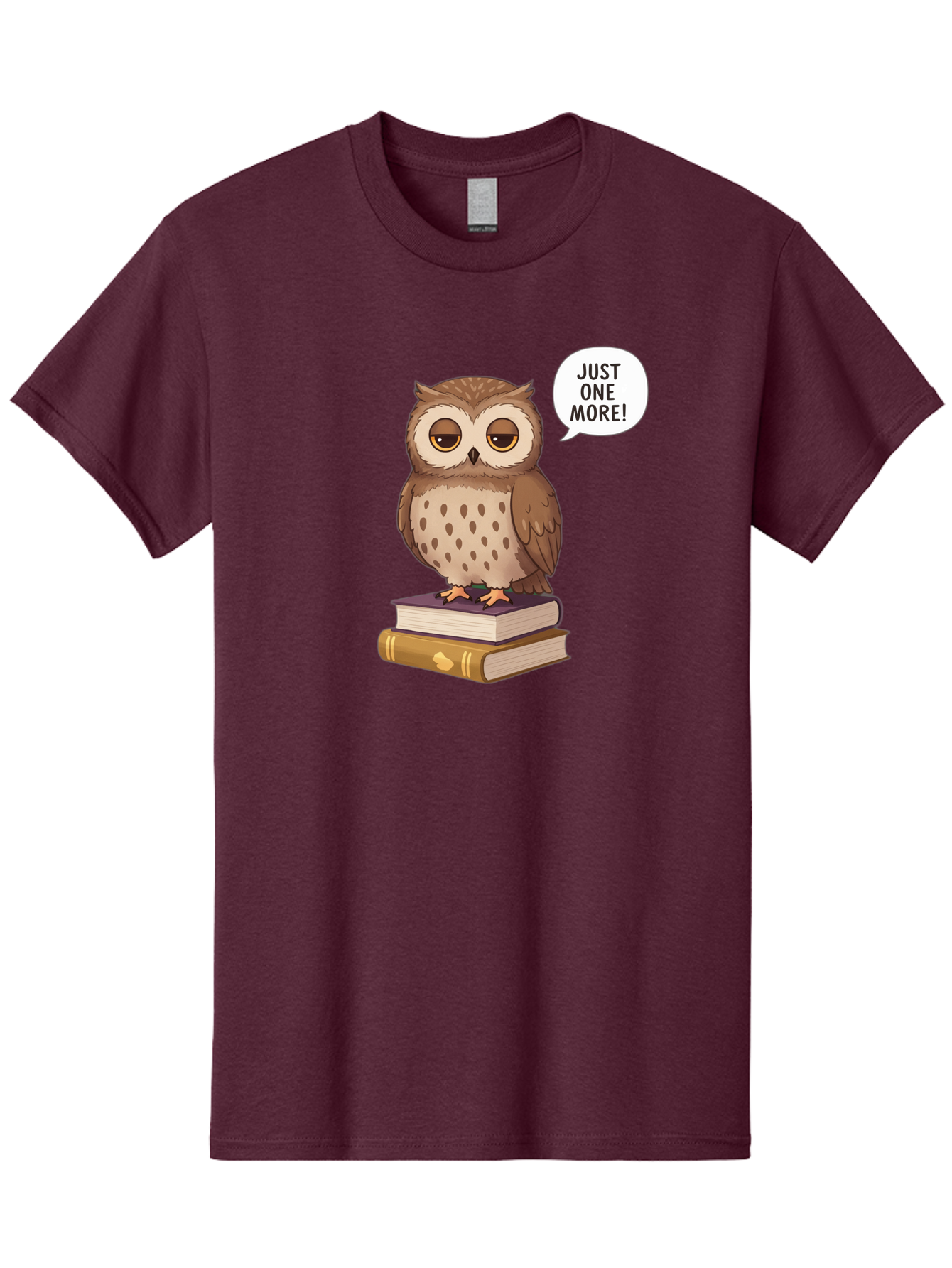 Just-One-More-3 Men'S Graphic Tee, 100% Cotton, Comfortable Casual Summer Wear, Machine Washable, Owl On Books, Reading Owl, Book Lover, Just One More, Cartoon Owl, Humorous Illustration, Reading Addiction, Brown Owl, Book Stack, Adorable Owl Bac082