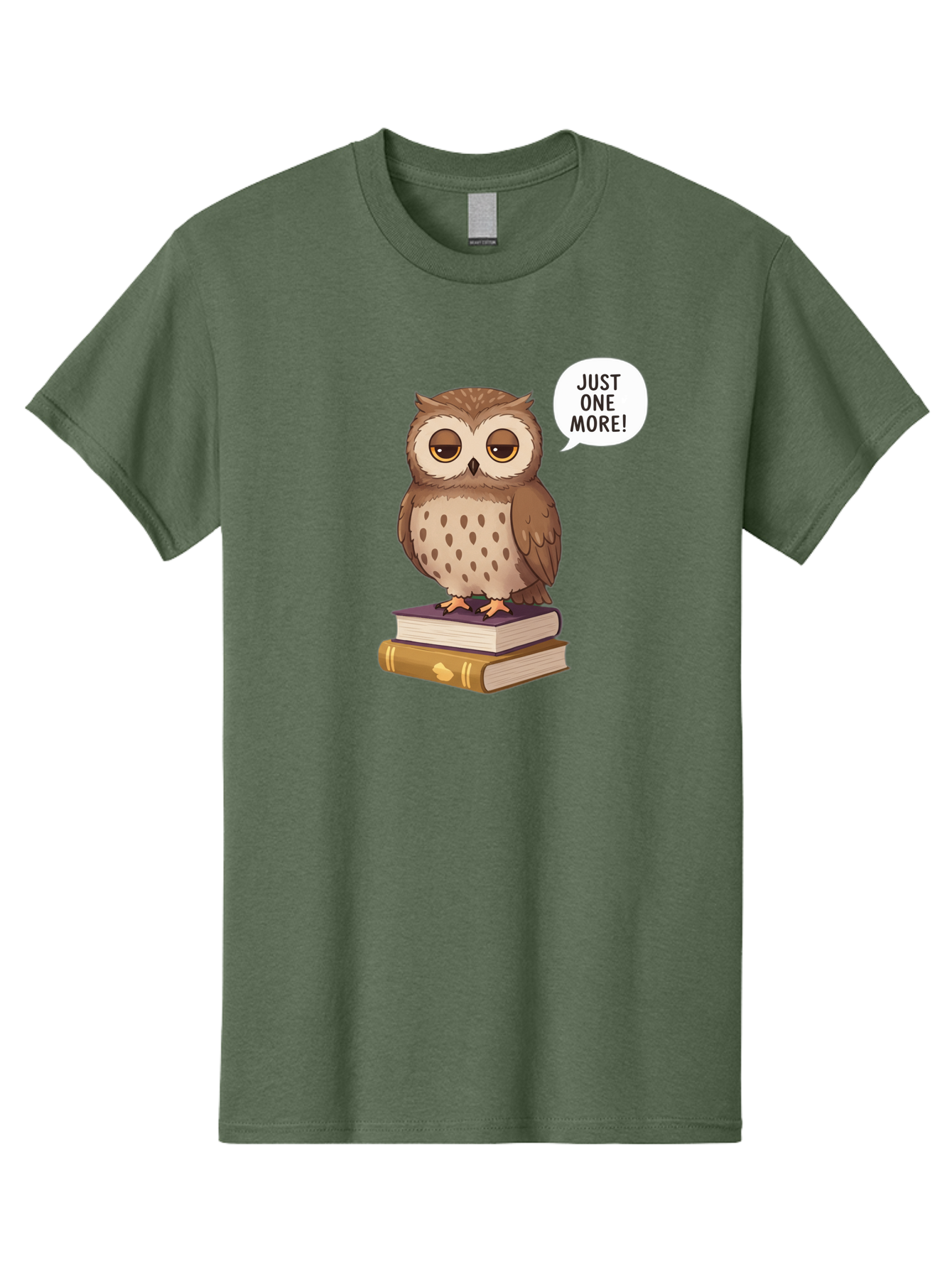 Just-One-More-3 Men'S Graphic Tee, 100% Cotton, Comfortable Casual Summer Wear, Machine Washable, Owl On Books, Reading Owl, Book Lover, Just One More, Cartoon Owl, Humorous Illustration, Reading Addiction, Brown Owl, Book Stack, Adorable Owl Bac082