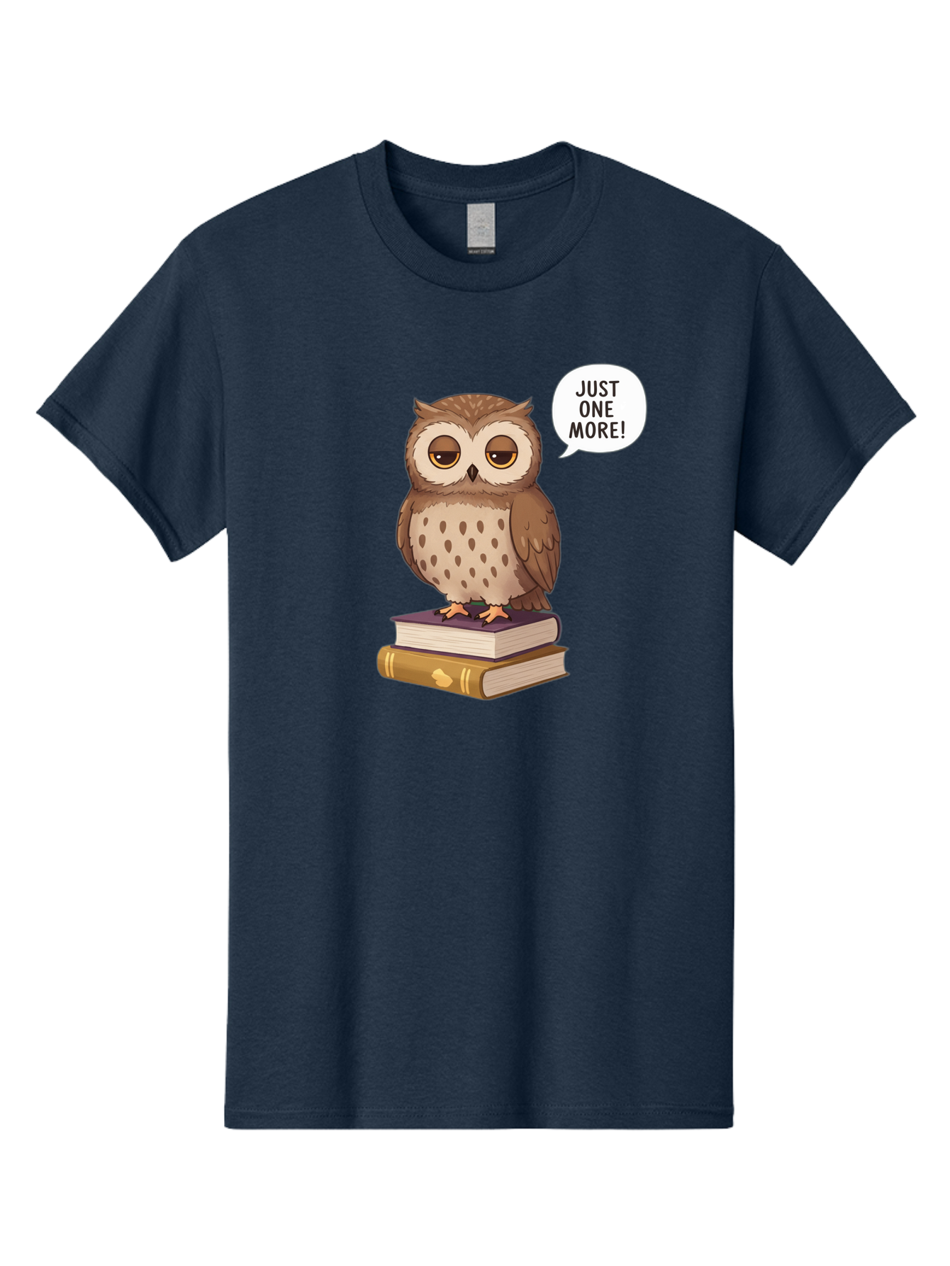 Just-One-More-3 Men'S Graphic Tee, 100% Cotton, Comfortable Casual Summer Wear, Machine Washable, Owl On Books, Reading Owl, Book Lover, Just One More, Cartoon Owl, Humorous Illustration, Reading Addiction, Brown Owl, Book Stack, Adorable Owl Bac082