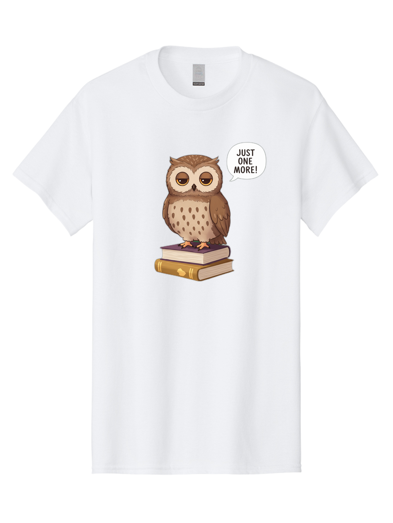 Just-One-More-3 Men'S Graphic Tee, 100% Cotton, Comfortable Casual Summer Wear, Machine Washable, Owl On Books, Reading Owl, Book Lover, Just One More, Cartoon Owl, Humorous Illustration, Reading Addiction, Brown Owl, Book Stack, Adorable Owl Bac082