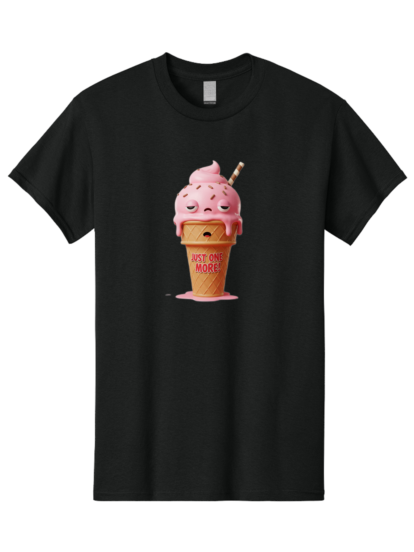 Just-One-More-4 Men'S Graphic Tee, 100% Cotton, Comfortable Casual Summer Wear, Machine Washable, Ice Cream Cone, Pink Ice Cream, Melting Ice Cream, Cartoon Character, Playful Design, Sweet Treats, Just One More, Fun And Quirky, Bac083