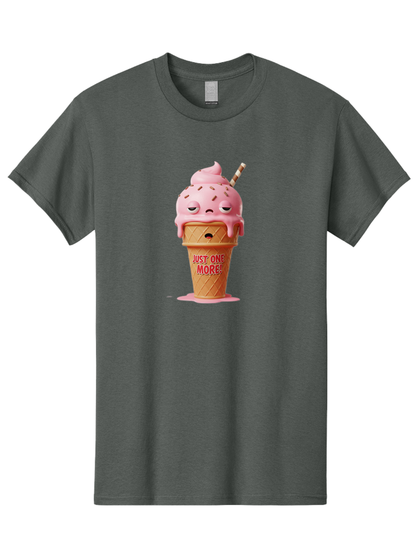 Just-One-More-4 Men'S Graphic Tee, 100% Cotton, Comfortable Casual Summer Wear, Machine Washable, Ice Cream Cone, Pink Ice Cream, Melting Ice Cream, Cartoon Character, Playful Design, Sweet Treats, Just One More, Fun And Quirky, Bac083