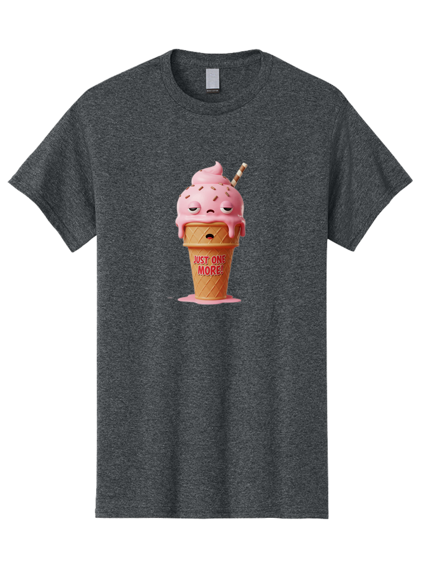 Just-One-More-4 Men'S Graphic Tee, 100% Cotton, Comfortable Casual Summer Wear, Machine Washable, Ice Cream Cone, Pink Ice Cream, Melting Ice Cream, Cartoon Character, Playful Design, Sweet Treats, Just One More, Fun And Quirky, Bac083