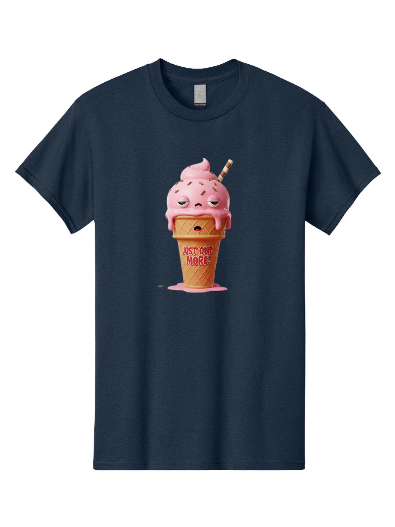 Just-One-More-4 Men'S Graphic Tee, 100% Cotton, Comfortable Casual Summer Wear, Machine Washable, Ice Cream Cone, Pink Ice Cream, Melting Ice Cream, Cartoon Character, Playful Design, Sweet Treats, Just One More, Fun And Quirky, Bac083