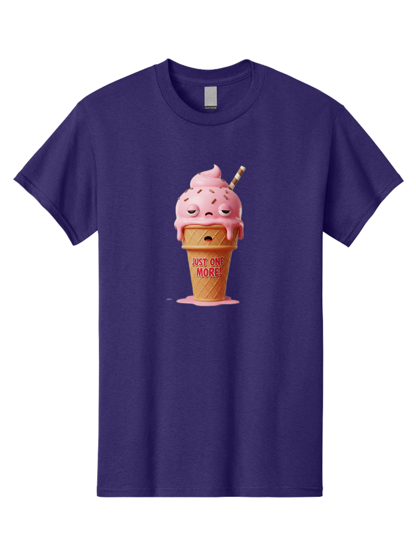 Just-One-More-4 Men'S Graphic Tee, 100% Cotton, Comfortable Casual Summer Wear, Machine Washable, Ice Cream Cone, Pink Ice Cream, Melting Ice Cream, Cartoon Character, Playful Design, Sweet Treats, Just One More, Fun And Quirky, Bac083