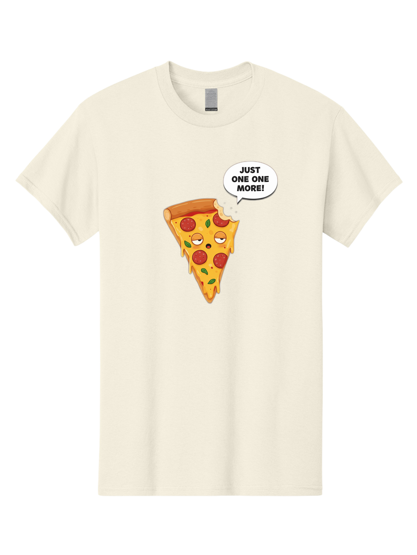 Just-One-One-More Men'S Graphic Tee, 100% Cotton, Comfortable Casual Summer Wear, Machine Washable, Cartoon Pizza Slice, Winking Face, Speech Bubble, Just One More, Pepperoni Pizza, Tempting Food, Cheesy Goodness, Indulgent Treat, Bac085