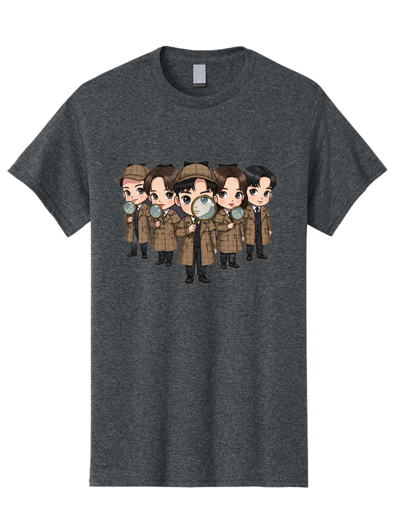 K-Drama-Detectives Men'S Graphic Tee, 100% Cotton, Comfortable Casual Summer Wear, Machine Washable, Cartoon Detectives, Sherlock Holmes, Magnifying Glass, Detective Work, Mystery Solving, Crime Investigation, Detective Hat, Trench Coat, Bac086