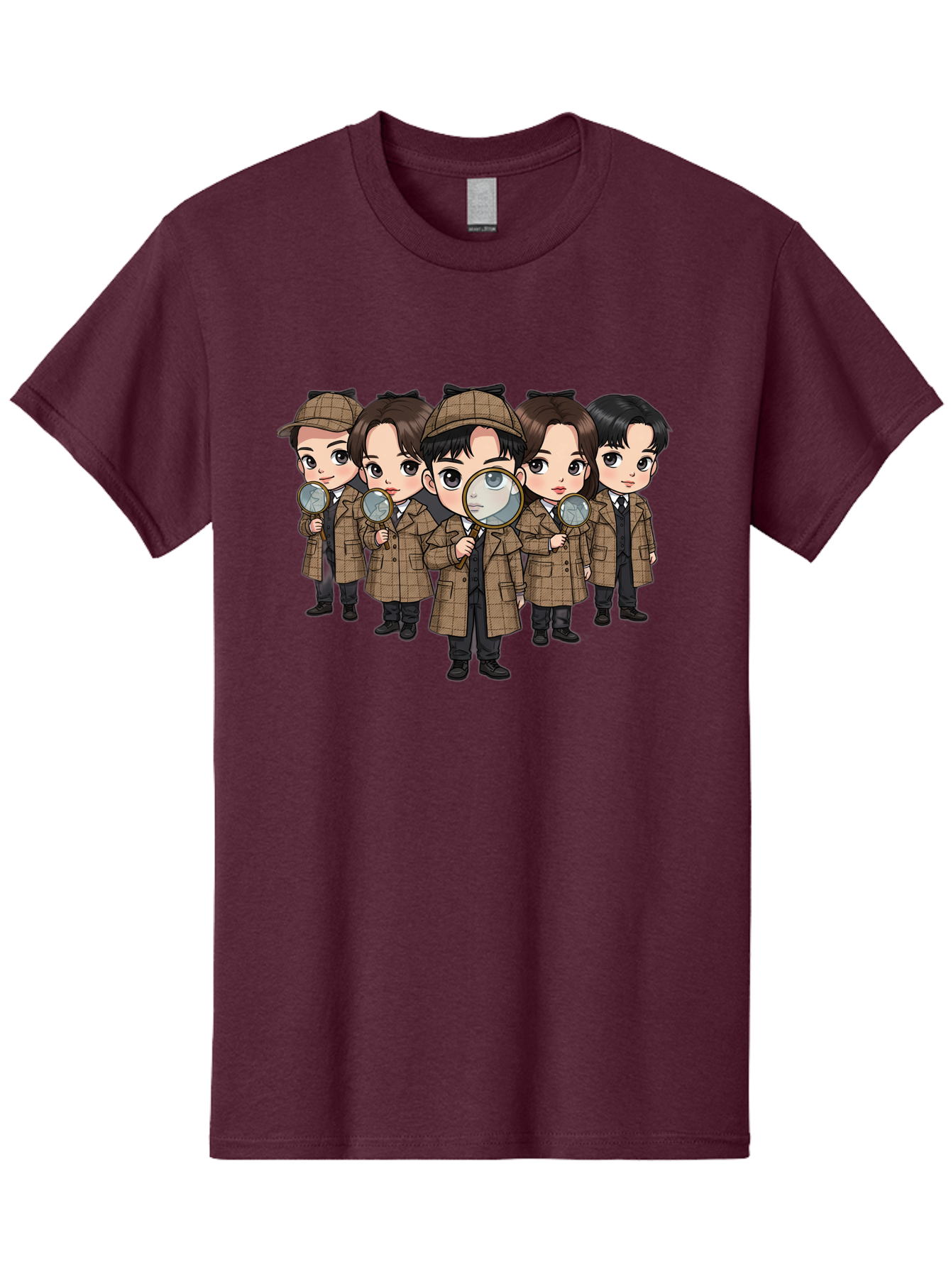 K-Drama-Detectives Men'S Graphic Tee, 100% Cotton, Comfortable Casual Summer Wear, Machine Washable, Cartoon Detectives, Sherlock Holmes, Magnifying Glass, Detective Work, Mystery Solving, Crime Investigation, Detective Hat, Trench Coat, Bac086