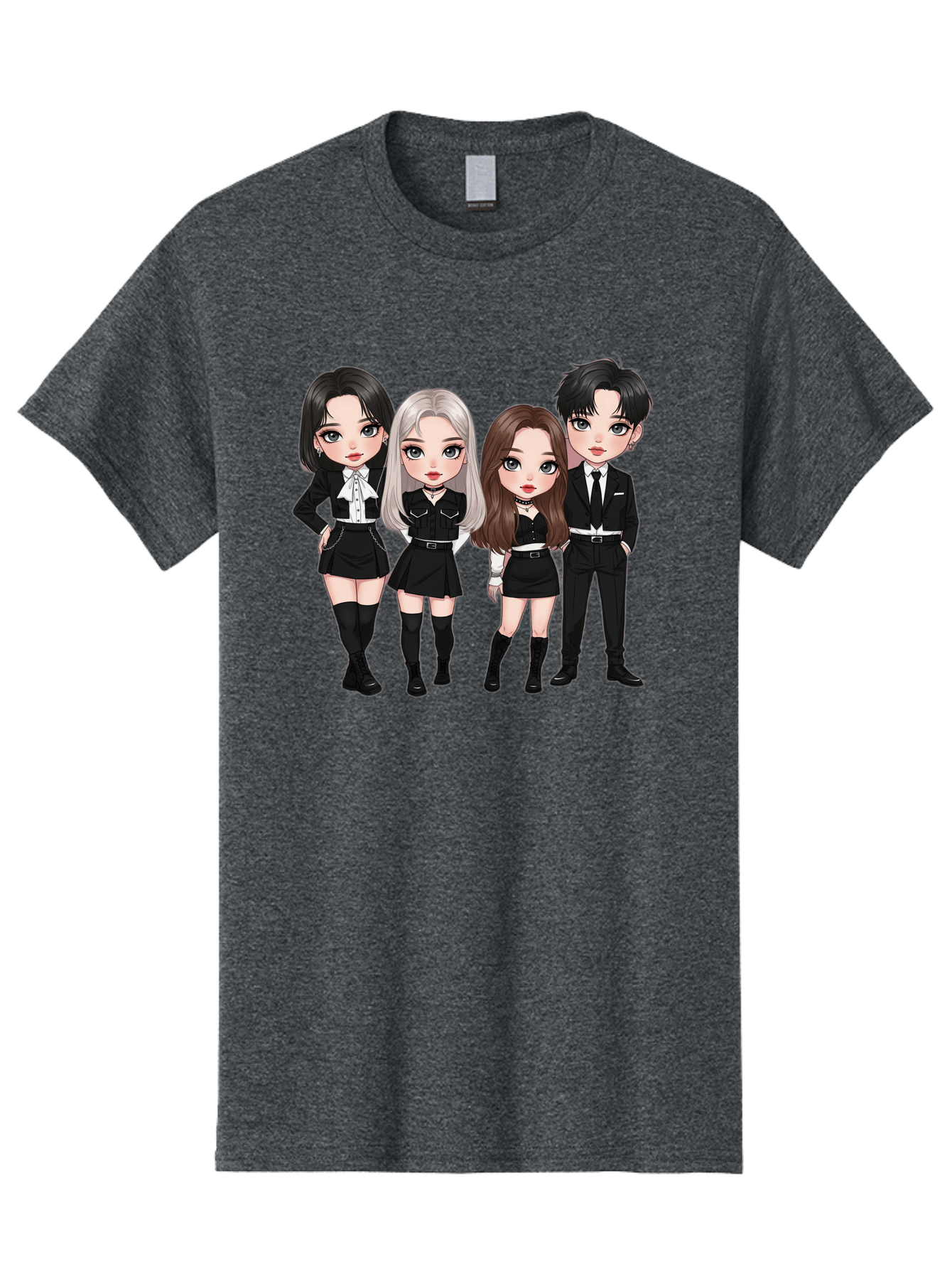 K-Pop-Group-1 Men'S Graphic Tee, 100% Cotton, Comfortable Casual Summer Wear, Machine Washable, K-Pop Group, Cartoon Characters, Black And White Outfits, Stylish Hairstyles, Confident Poses, Modern Fashion, Pop Culture Icons, Youth Culture, Bac090