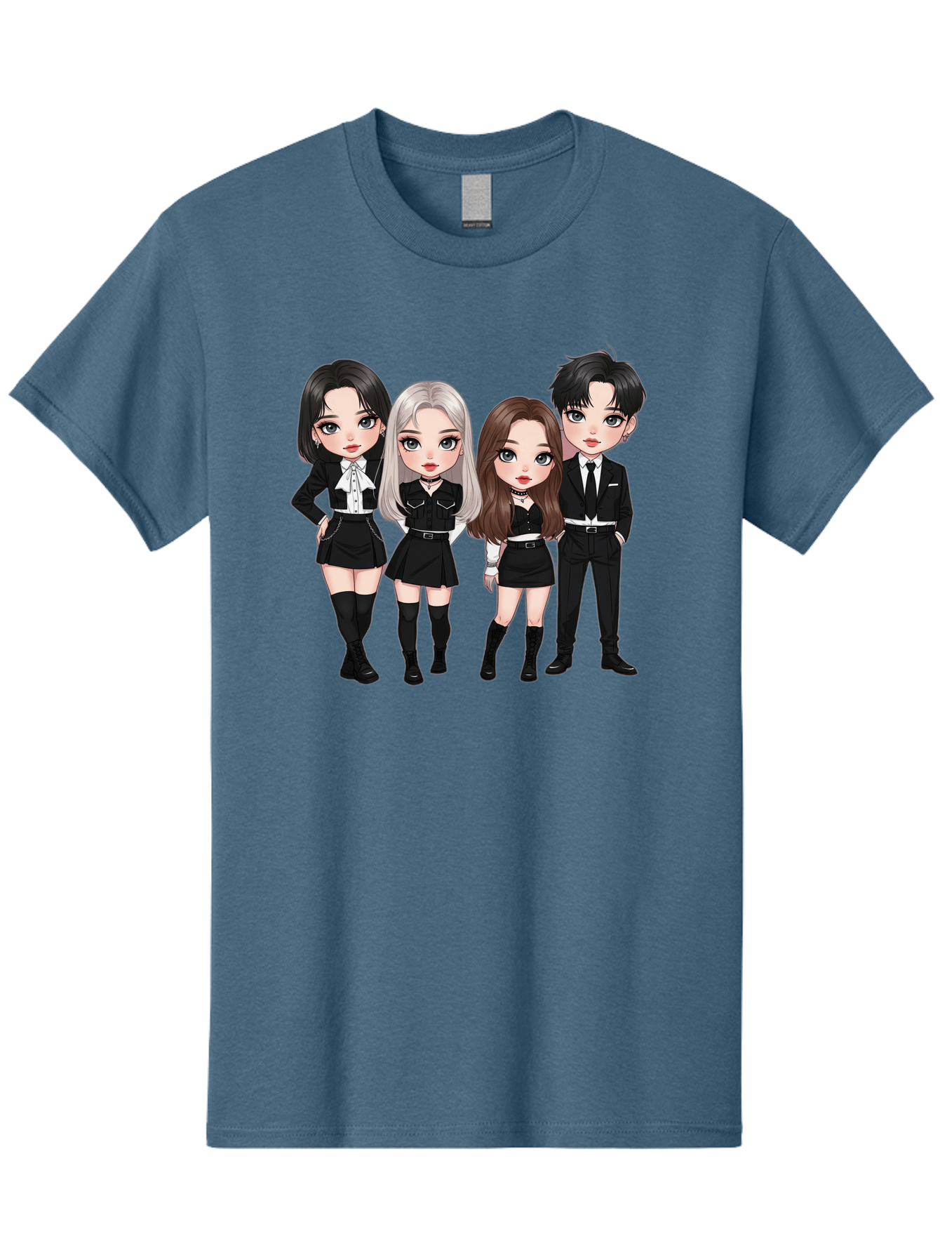 K-Pop-Group-1 Men'S Graphic Tee, 100% Cotton, Comfortable Casual Summer Wear, Machine Washable, K-Pop Group, Cartoon Characters, Black And White Outfits, Stylish Hairstyles, Confident Poses, Modern Fashion, Pop Culture Icons, Youth Culture, Bac090