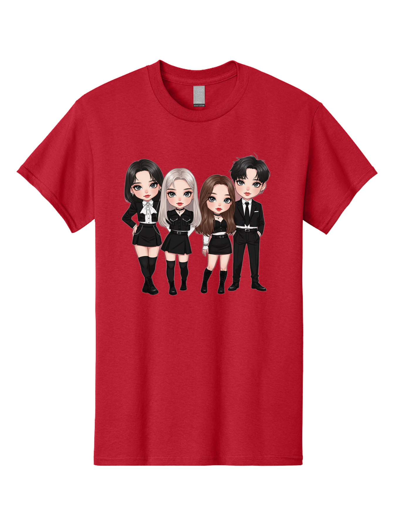K-Pop-Group-1 Men'S Graphic Tee, 100% Cotton, Comfortable Casual Summer Wear, Machine Washable, K-Pop Group, Cartoon Characters, Black And White Outfits, Stylish Hairstyles, Confident Poses, Modern Fashion, Pop Culture Icons, Youth Culture, Bac090