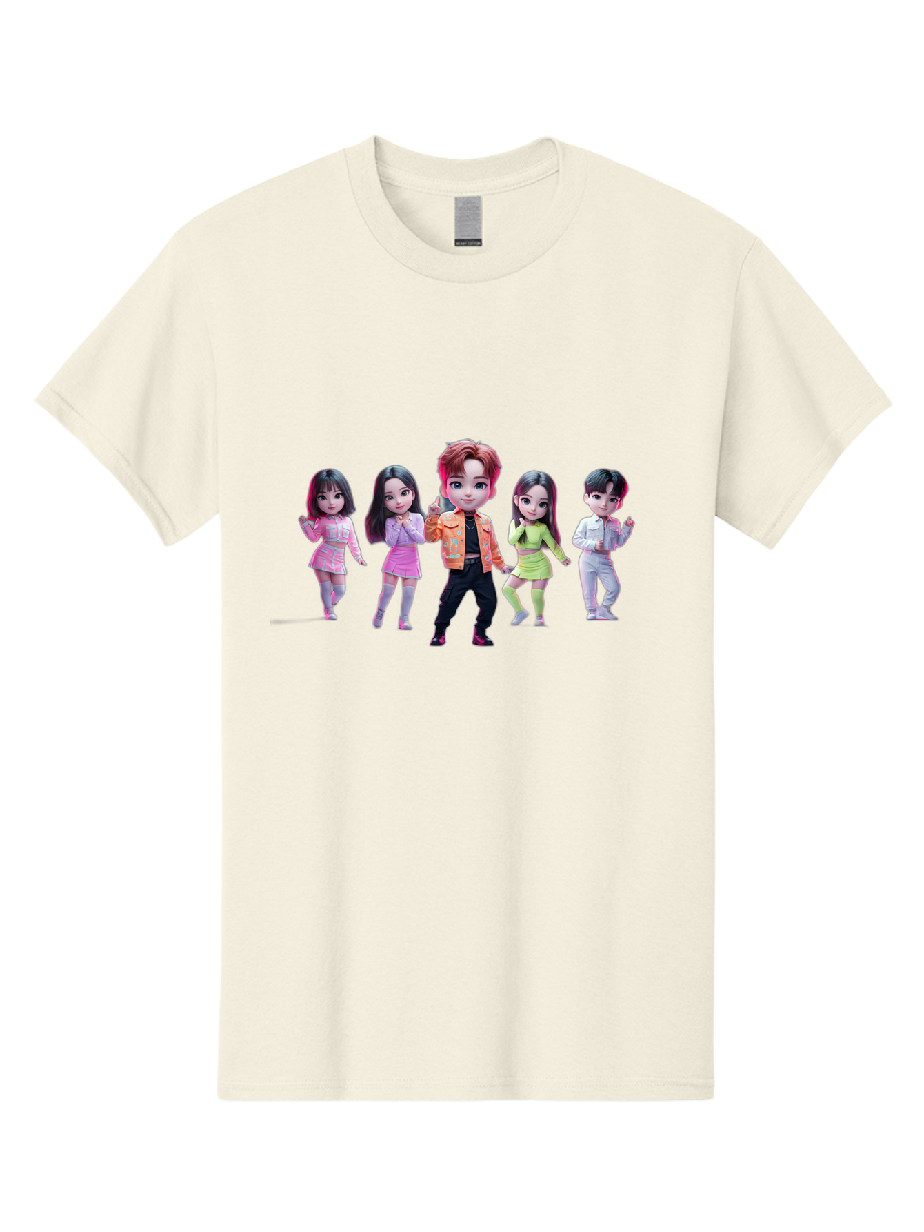 K-Pop-Group-2 Men'S Graphic Tee, 100% Cotton, Comfortable Casual Summer Wear, Machine Washable, K-Pop Idols, Group Of Dancers, Pastel Colors, Fashionable Outfits, Modern Style, Dancing Pose, Kawaii Aesthetic, Idol Culture, Pop Culture Bac091
