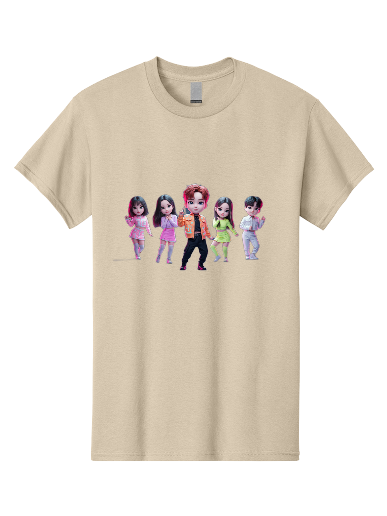 K-Pop-Group-2 Men'S Graphic Tee, 100% Cotton, Comfortable Casual Summer Wear, Machine Washable, K-Pop Idols, Group Of Dancers, Pastel Colors, Fashionable Outfits, Modern Style, Dancing Pose, Kawaii Aesthetic, Idol Culture, Pop Culture Bac091