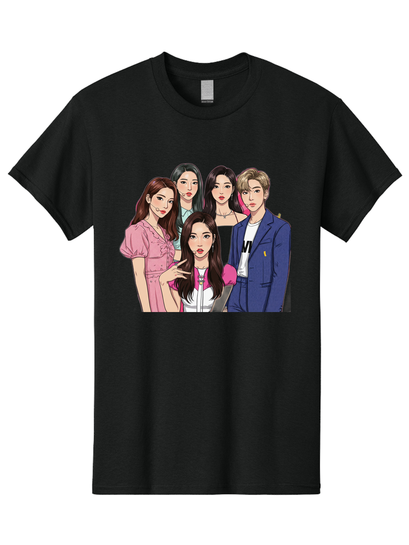 K-Pop-Group-3 Men'S Graphic Tee, 100% Cotton, Comfortable Casual Summer Wear, Machine Washable, K-Pop Idols, Fashion Illustration, Group Portrait, Stylish Clothing, Modern Pop Culture, Young Adults, Trendy Hairstyles, Pop Art Style, Bac092