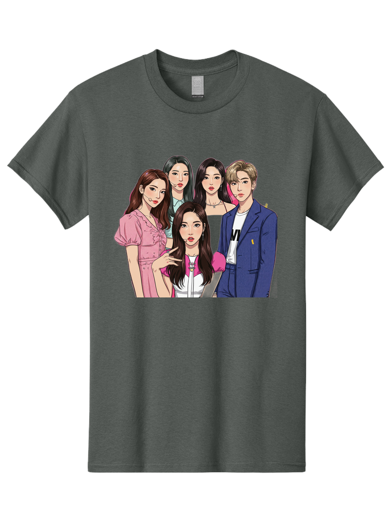 K-Pop-Group-3 Men'S Graphic Tee, 100% Cotton, Comfortable Casual Summer Wear, Machine Washable, K-Pop Idols, Fashion Illustration, Group Portrait, Stylish Clothing, Modern Pop Culture, Young Adults, Trendy Hairstyles, Pop Art Style, Bac092