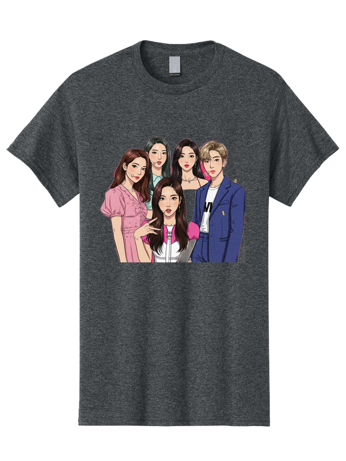 K-Pop-Group-3 Men'S Graphic Tee, 100% Cotton, Comfortable Casual Summer Wear, Machine Washable, K-Pop Idols, Fashion Illustration, Group Portrait, Stylish Clothing, Modern Pop Culture, Young Adults, Trendy Hairstyles, Pop Art Style, Bac092