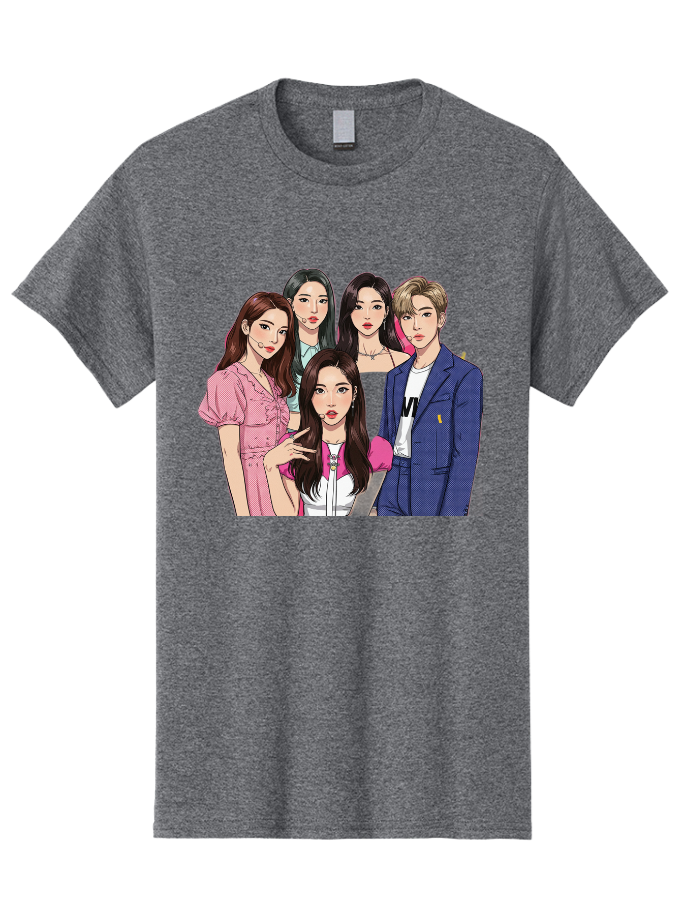 K-Pop-Group-3 Men'S Graphic Tee, 100% Cotton, Comfortable Casual Summer Wear, Machine Washable, K-Pop Idols, Fashion Illustration, Group Portrait, Stylish Clothing, Modern Pop Culture, Young Adults, Trendy Hairstyles, Pop Art Style, Bac092