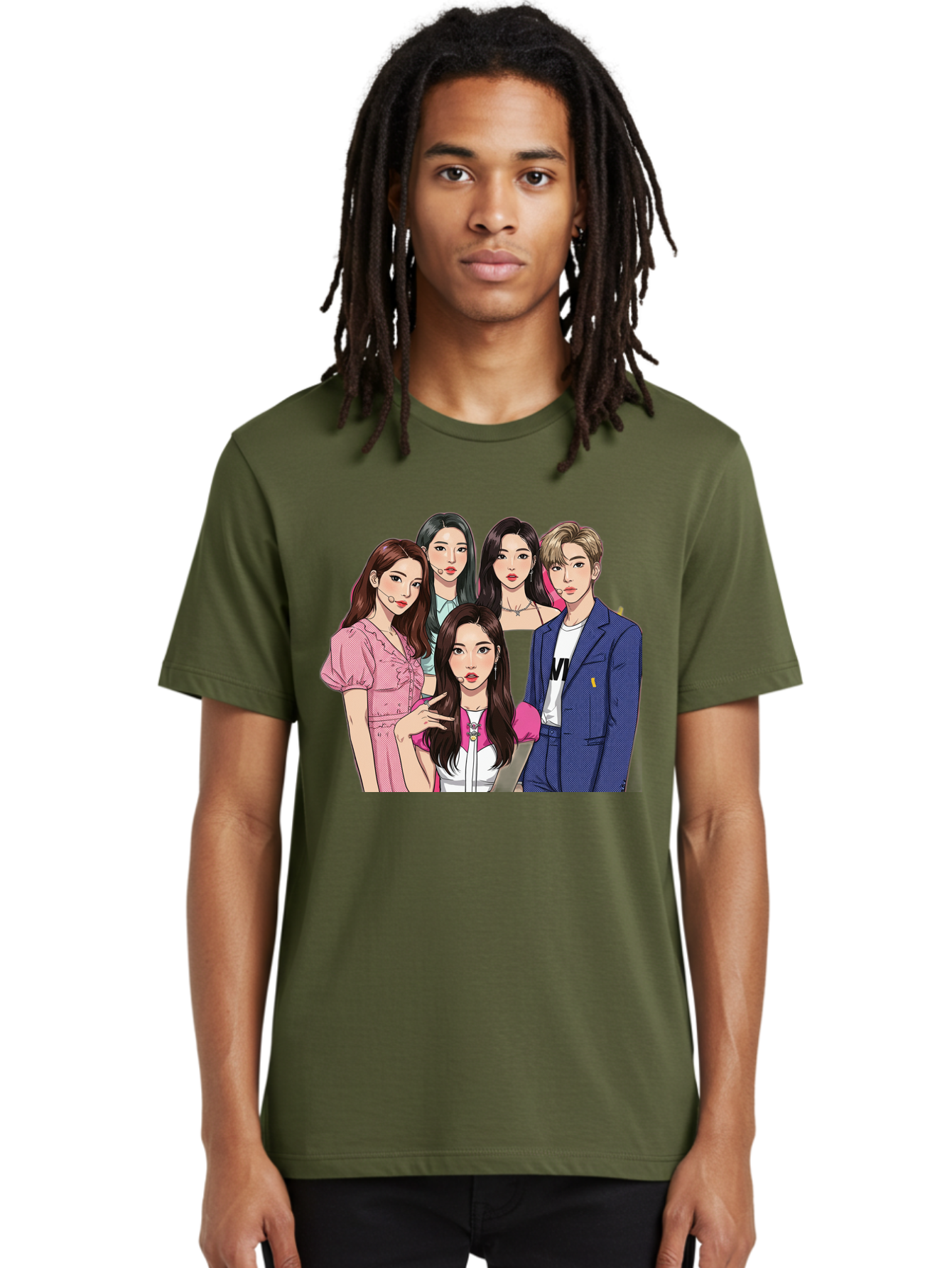 K-Pop-Group-3 Men'S Graphic Tee, 100% Cotton, Comfortable Casual Summer Wear, Machine Washable, K-Pop Idols, Fashion Illustration, Group Portrait, Stylish Clothing, Modern Pop Culture, Young Adults, Trendy Hairstyles, Pop Art Style, Bac092