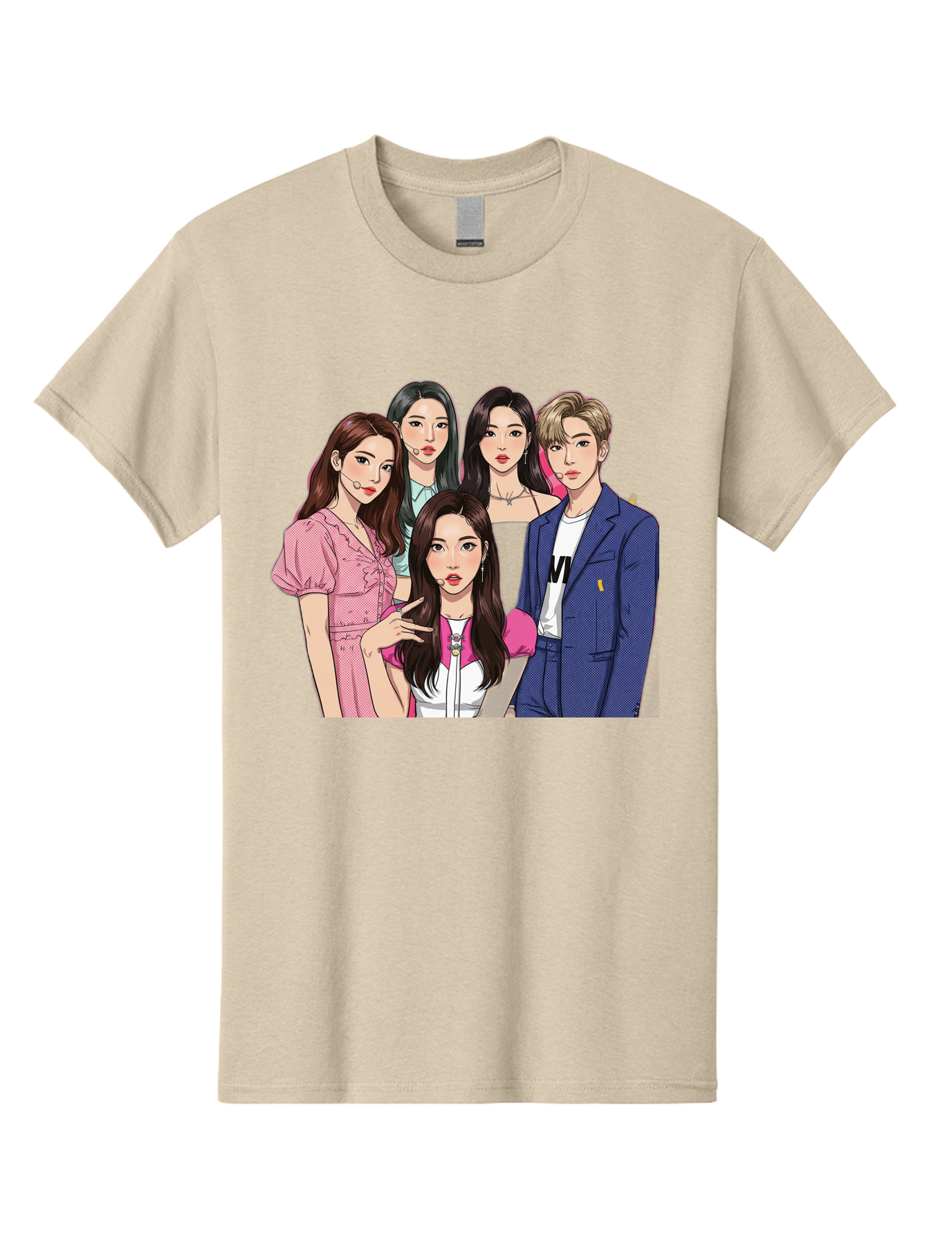 K-Pop-Group-3 Men'S Graphic Tee, 100% Cotton, Comfortable Casual Summer Wear, Machine Washable, K-Pop Idols, Fashion Illustration, Group Portrait, Stylish Clothing, Modern Pop Culture, Young Adults, Trendy Hairstyles, Pop Art Style, Bac092