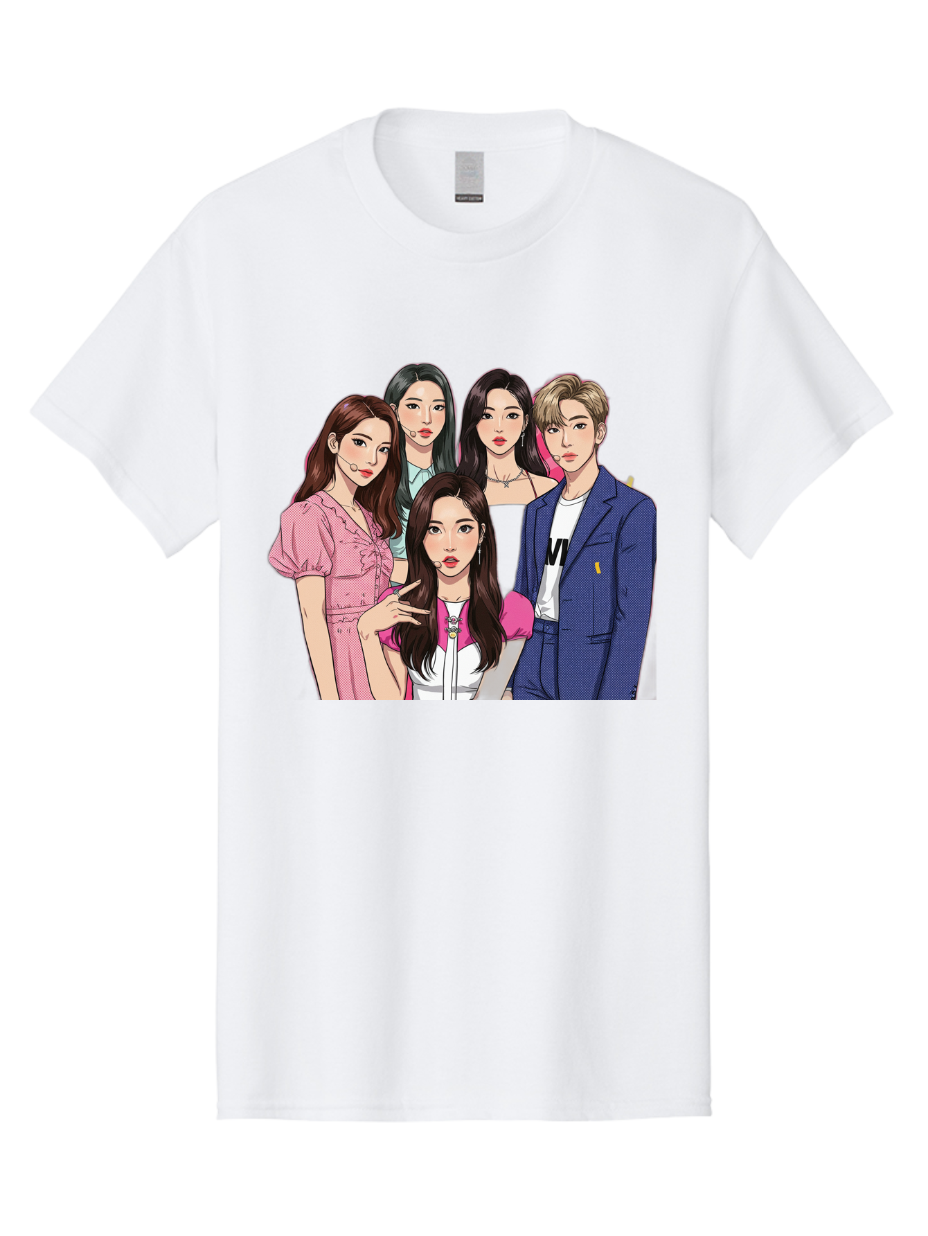 K-Pop-Group-3 Men'S Graphic Tee, 100% Cotton, Comfortable Casual Summer Wear, Machine Washable, K-Pop Idols, Fashion Illustration, Group Portrait, Stylish Clothing, Modern Pop Culture, Young Adults, Trendy Hairstyles, Pop Art Style, Bac092
