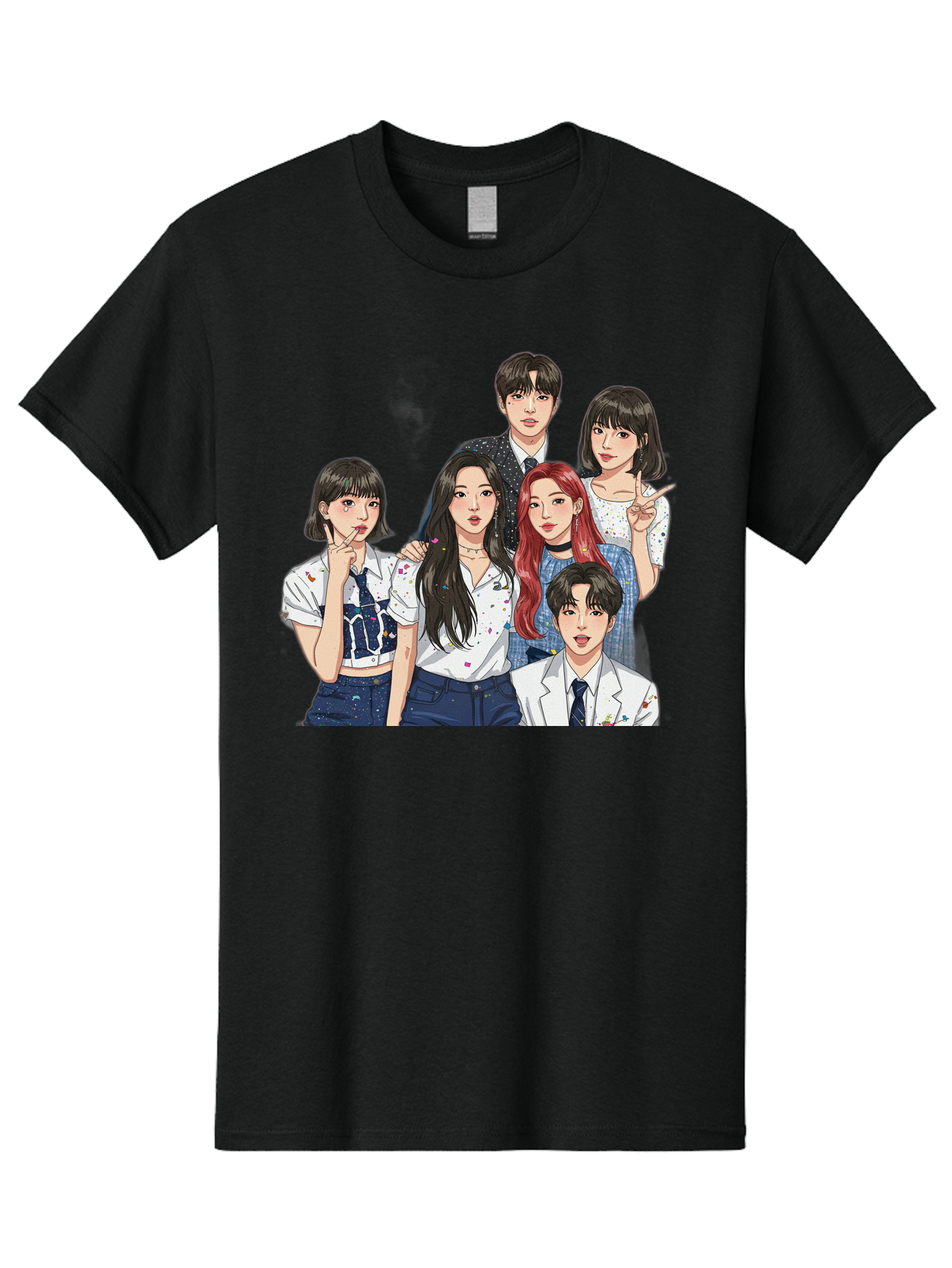 K-Pop-Group-4 Men'S Graphic Tee, 100% Cotton, Comfortable Casual Summer Wear, Machine Washable, K-Pop Group Illustration, Young Idols, Fashion Style, Casual Wear, Formal Wear, Colorful Hair, Pop Culture, Entertainment Industry, Group Portrait, Bac093