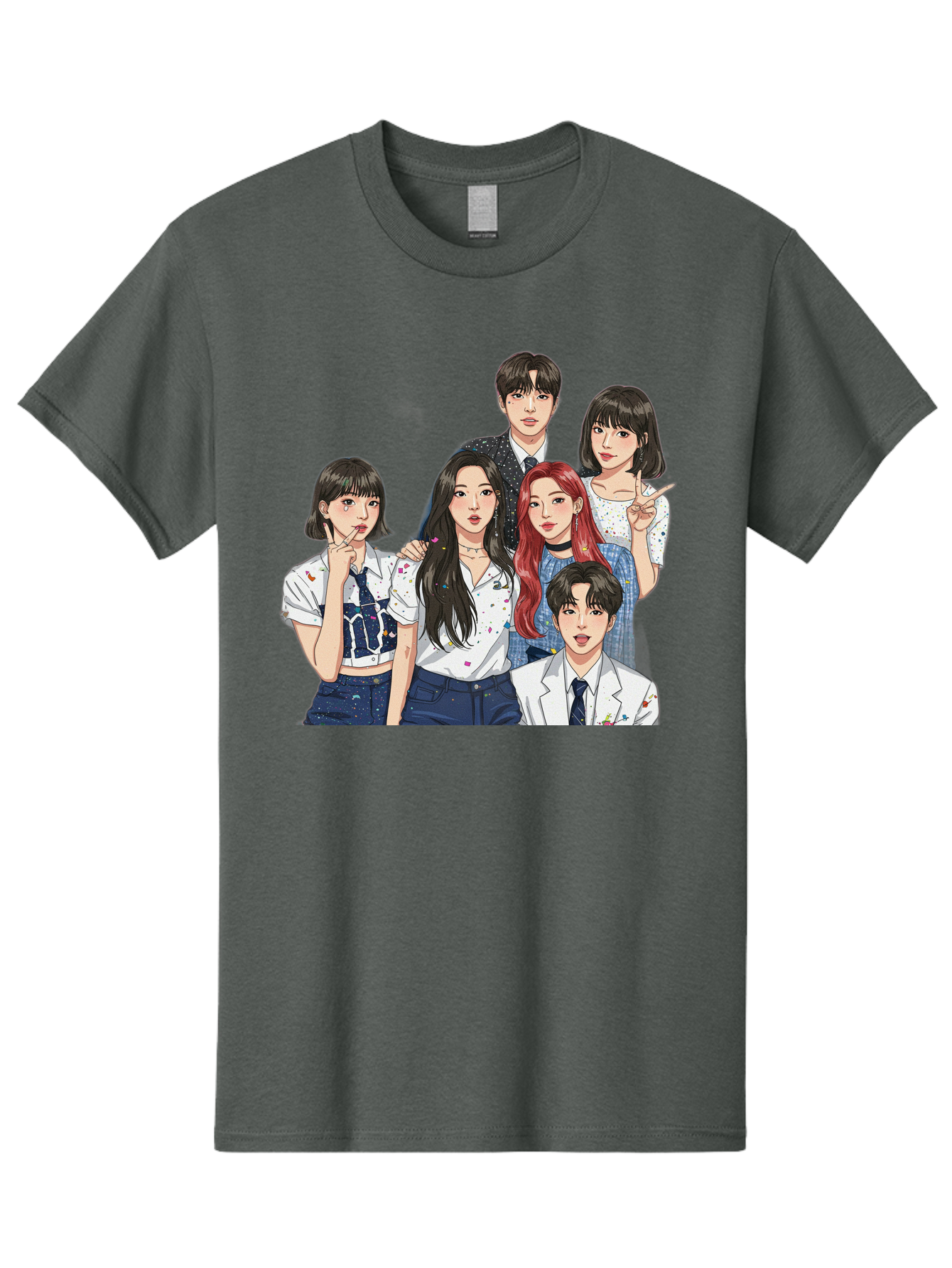 K-Pop-Group-4 Men'S Graphic Tee, 100% Cotton, Comfortable Casual Summer Wear, Machine Washable, K-Pop Group Illustration, Young Idols, Fashion Style, Casual Wear, Formal Wear, Colorful Hair, Pop Culture, Entertainment Industry, Group Portrait, Bac093
